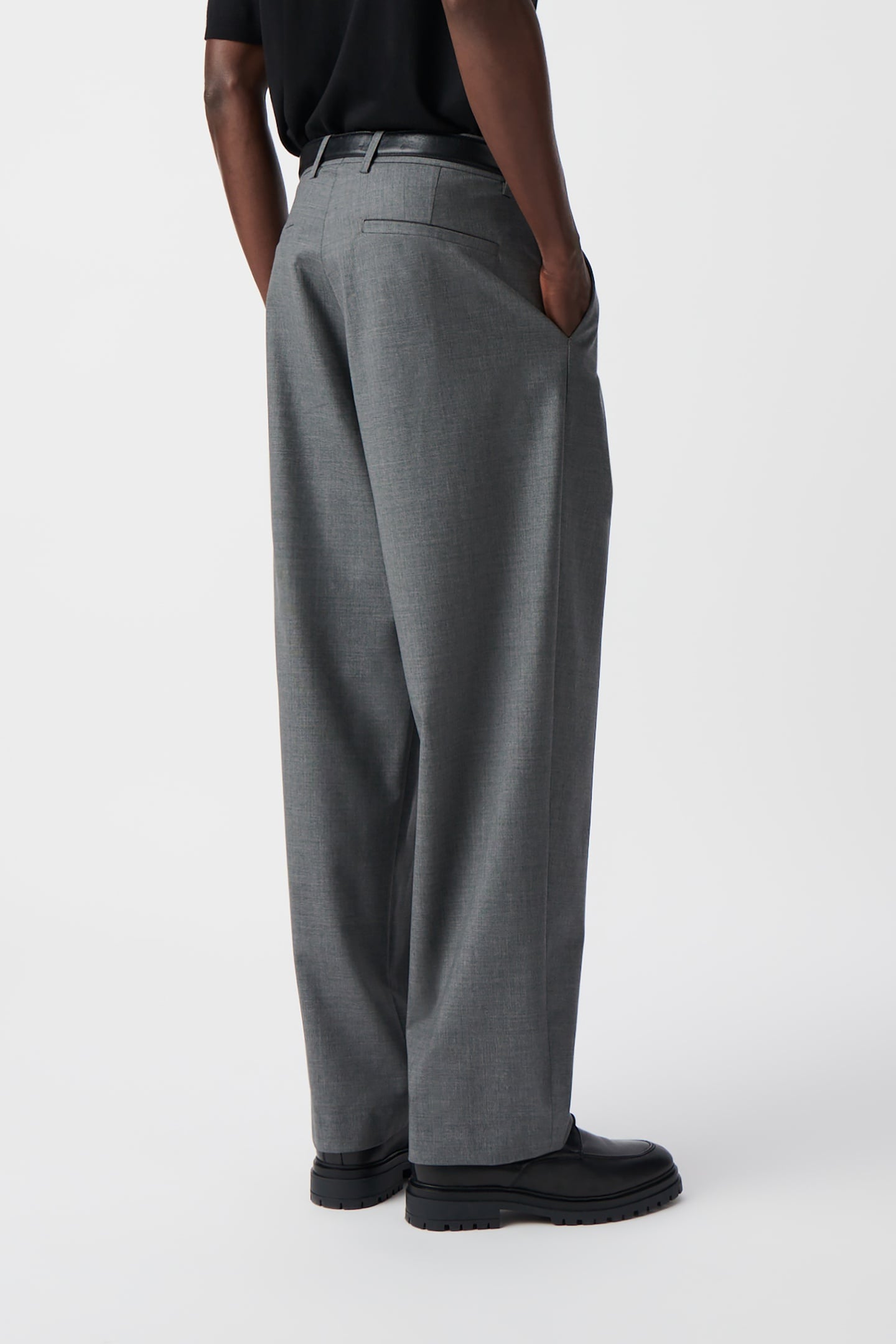 FAUX-PLAIN GREY WIDE-LEG SUIT PANTS 3