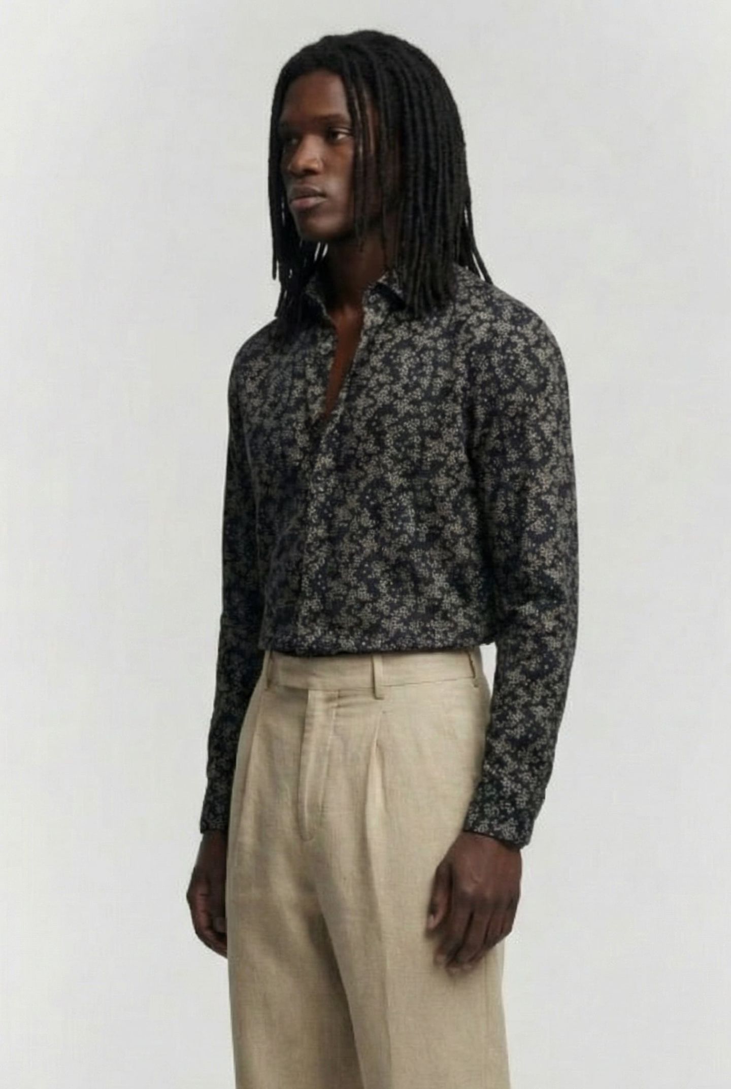 FLORAL CUT LONG SLEEVE SHIRT BLACK/STONE 3