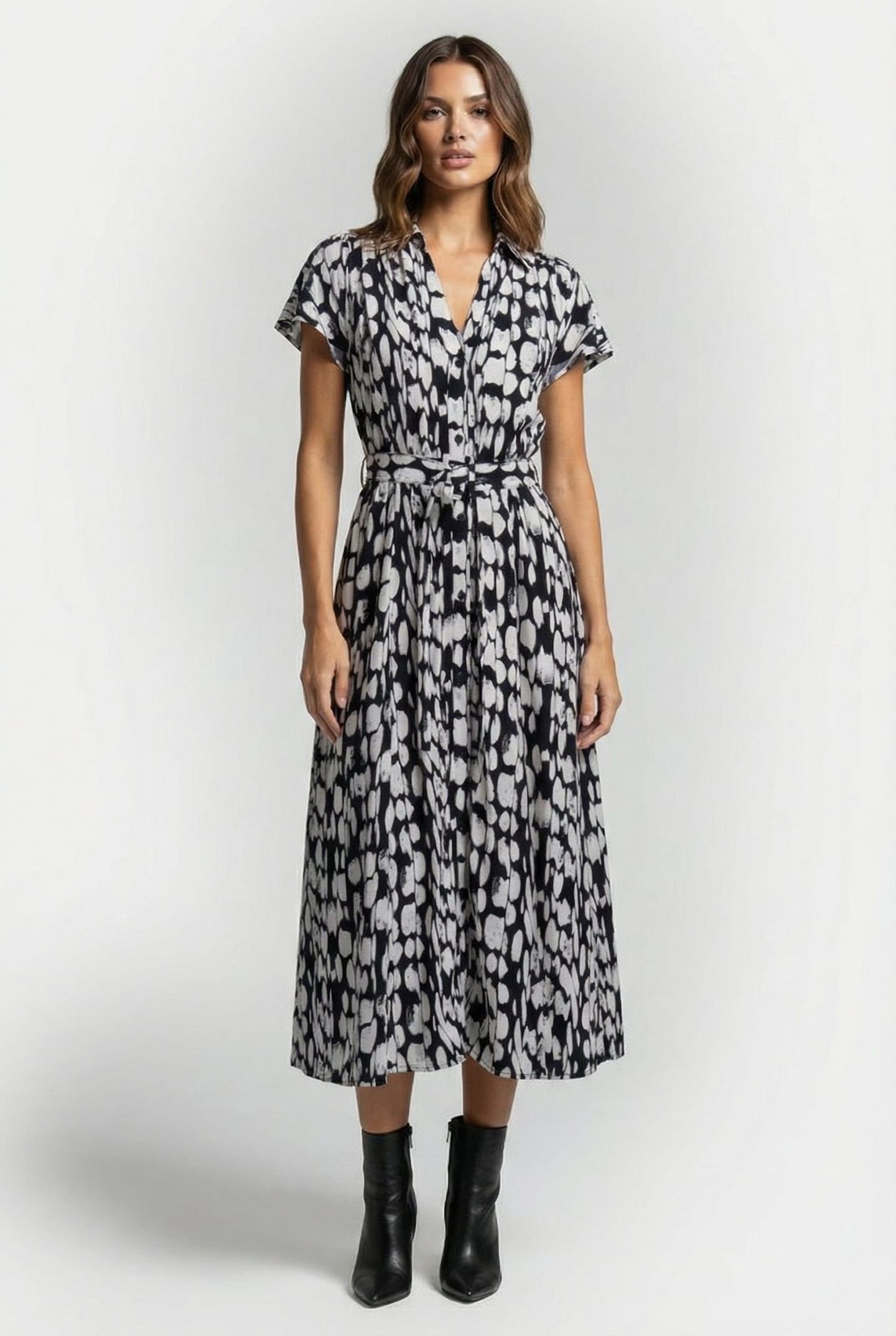 ISLANNA CREPE SS MIDI DRESS MARINE/WHITE 1