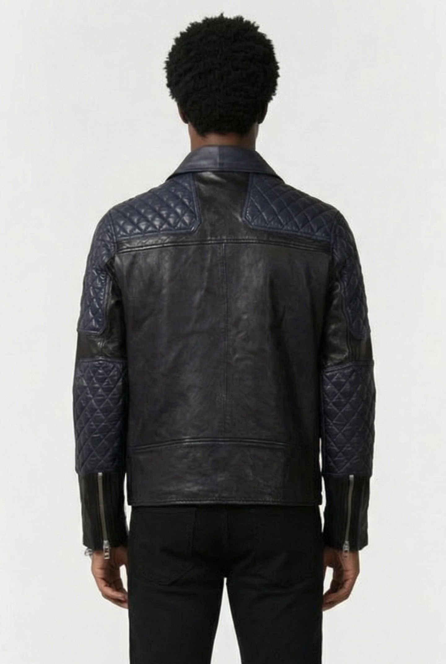 COLOUR BLOCK BIKER JACKET BLACK 2