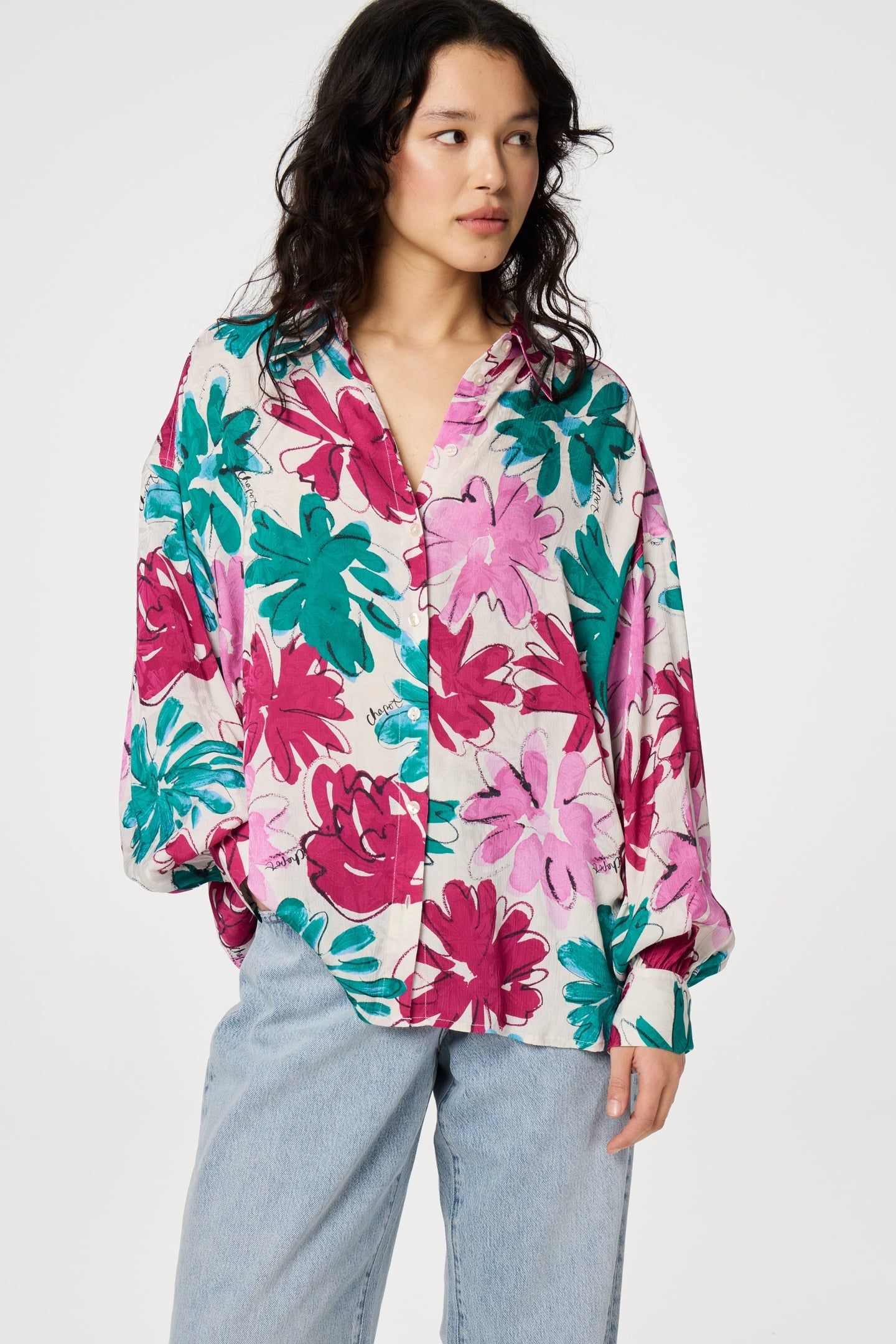 GABRIEL BLOUSE WARM WHITE/PINK FROL 2