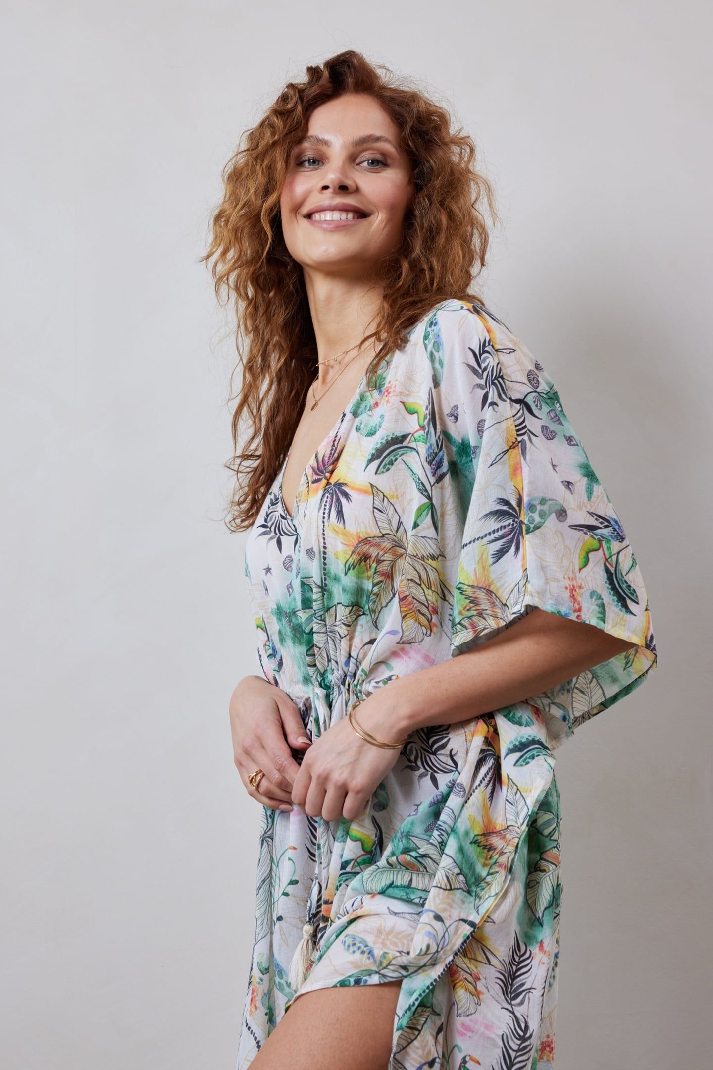 KAFTAN LONG IN OFFWHITE WITH PALM FESTIVAL PRINT 2