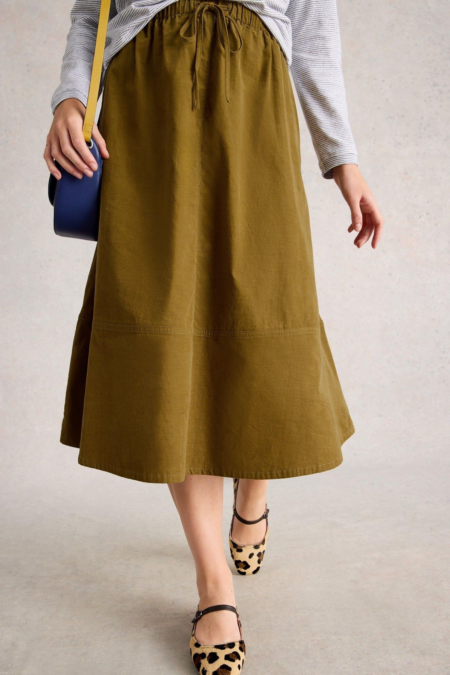TILLY CORD MIDI SKIRT KHAKI GREEN 5