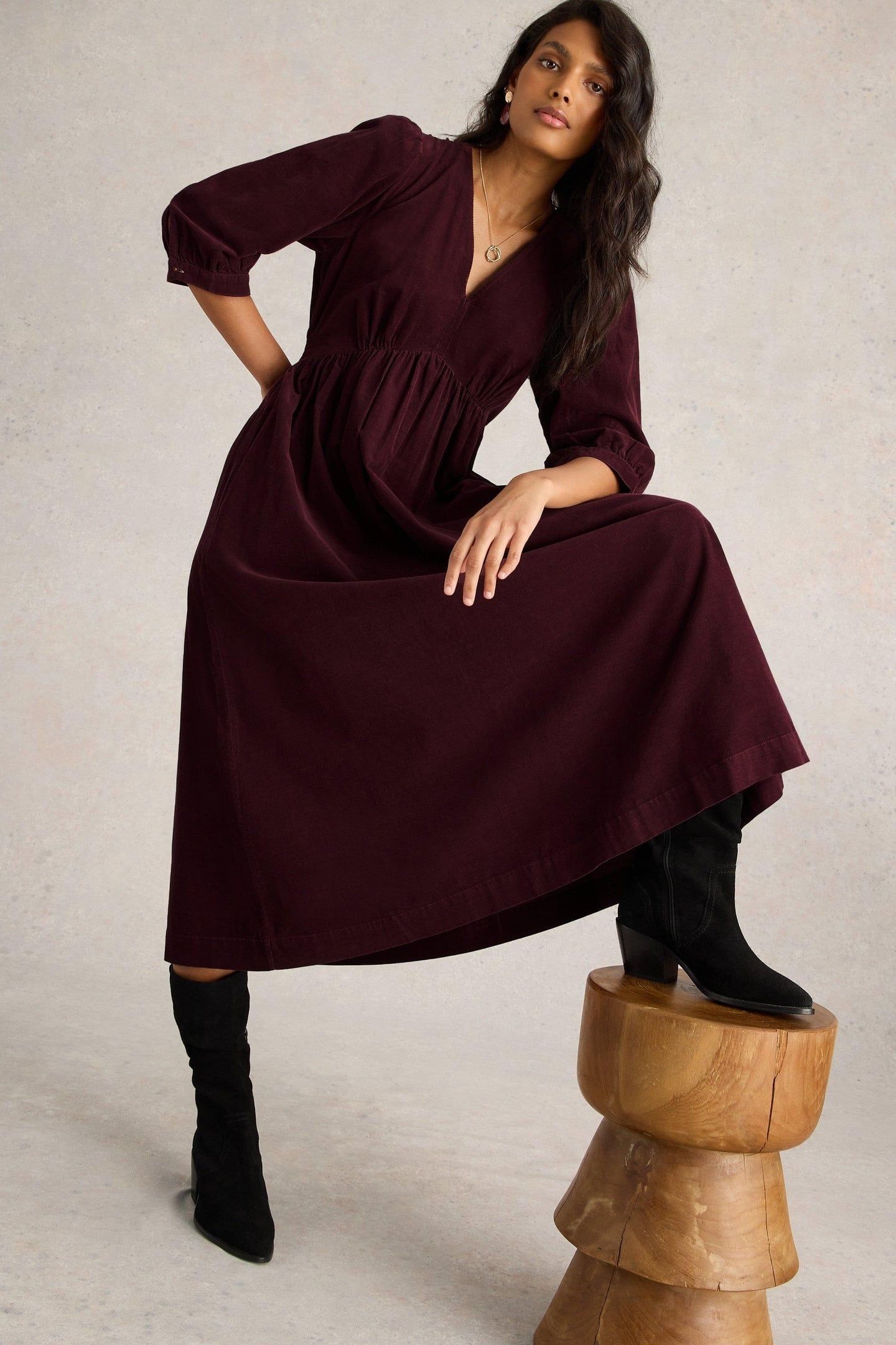 LUCY CORD DRESS DARK PLUM 2