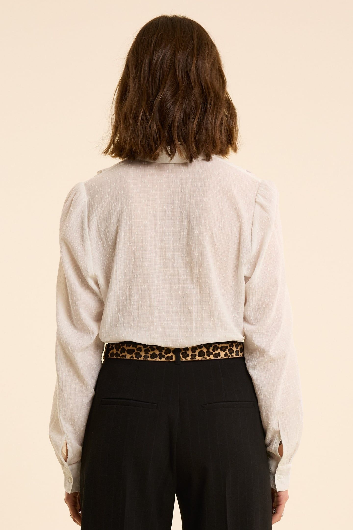 WHITE SHIRT, EYELET EMBROIDERY & PLEATED PANEL OFF-WHITE 3