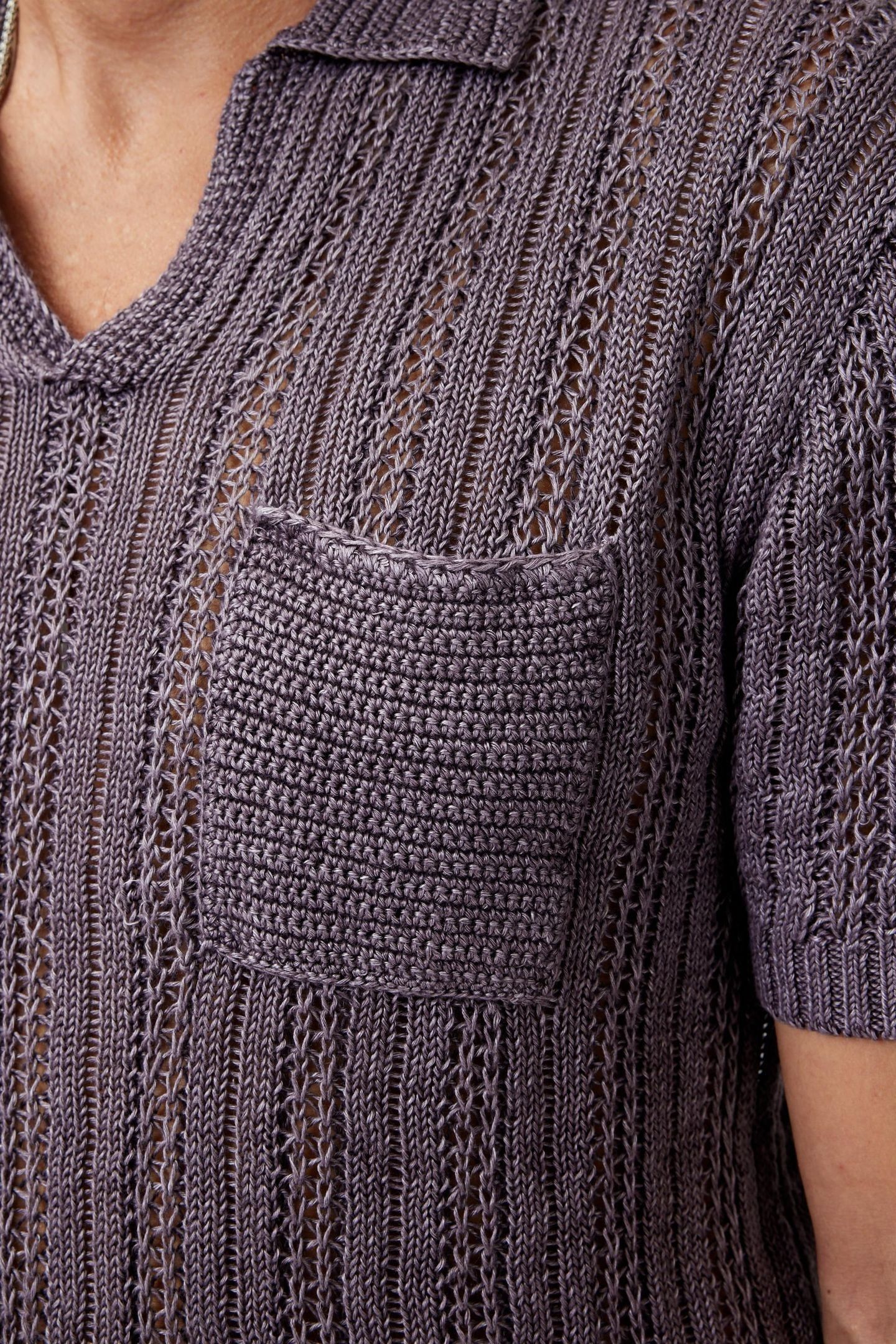ODIN LS TEXTURE LINEN SWEATER POLO PLUM 3