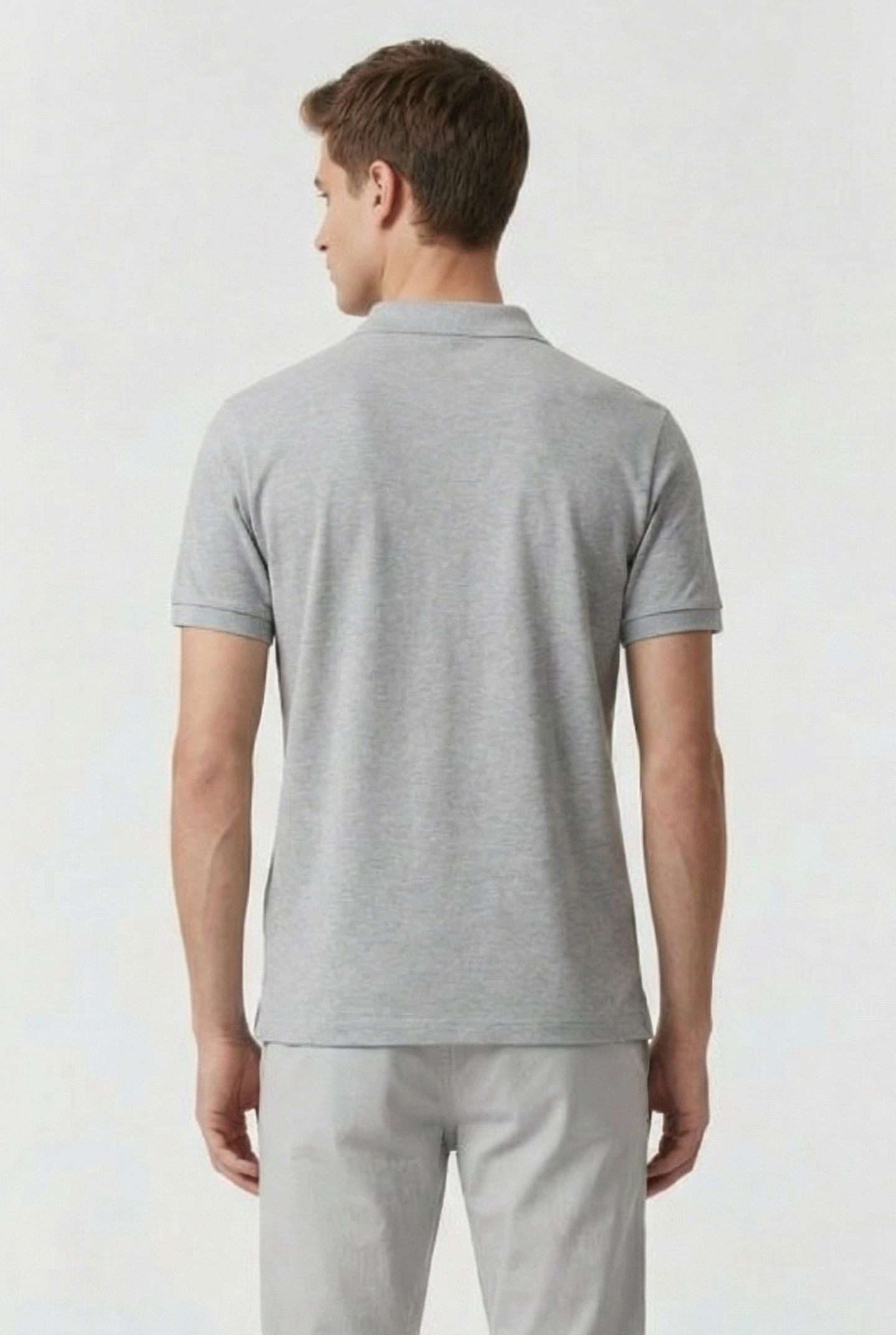 MEN'S POLOSHIRT SOLID COTTON PIQUET MEDIUM GREY HEATHER-WHIT 2