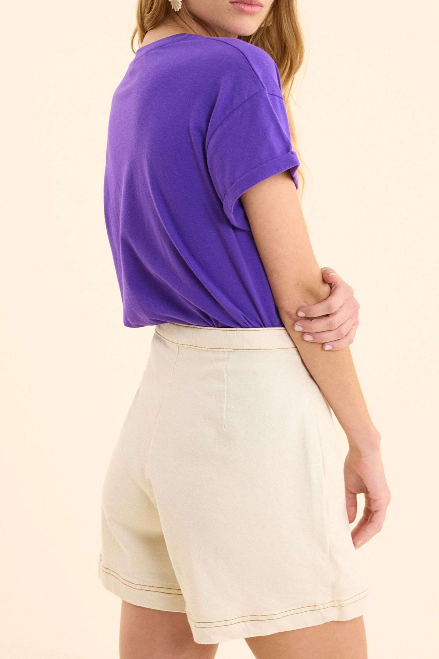 ECRU DENIM SKORT WITH OCHRE TOPSTITCHING ECRU 4