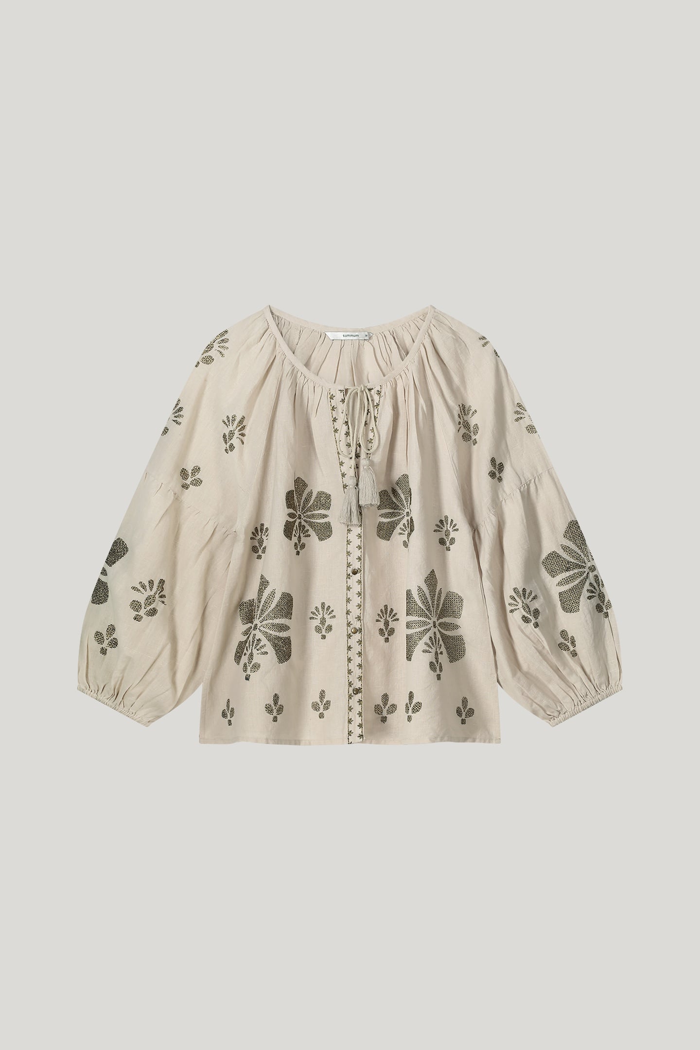 LONG SLEEVE TOP LINEN HEAVY EMBROIDERY PEBBLE BEIGE 3