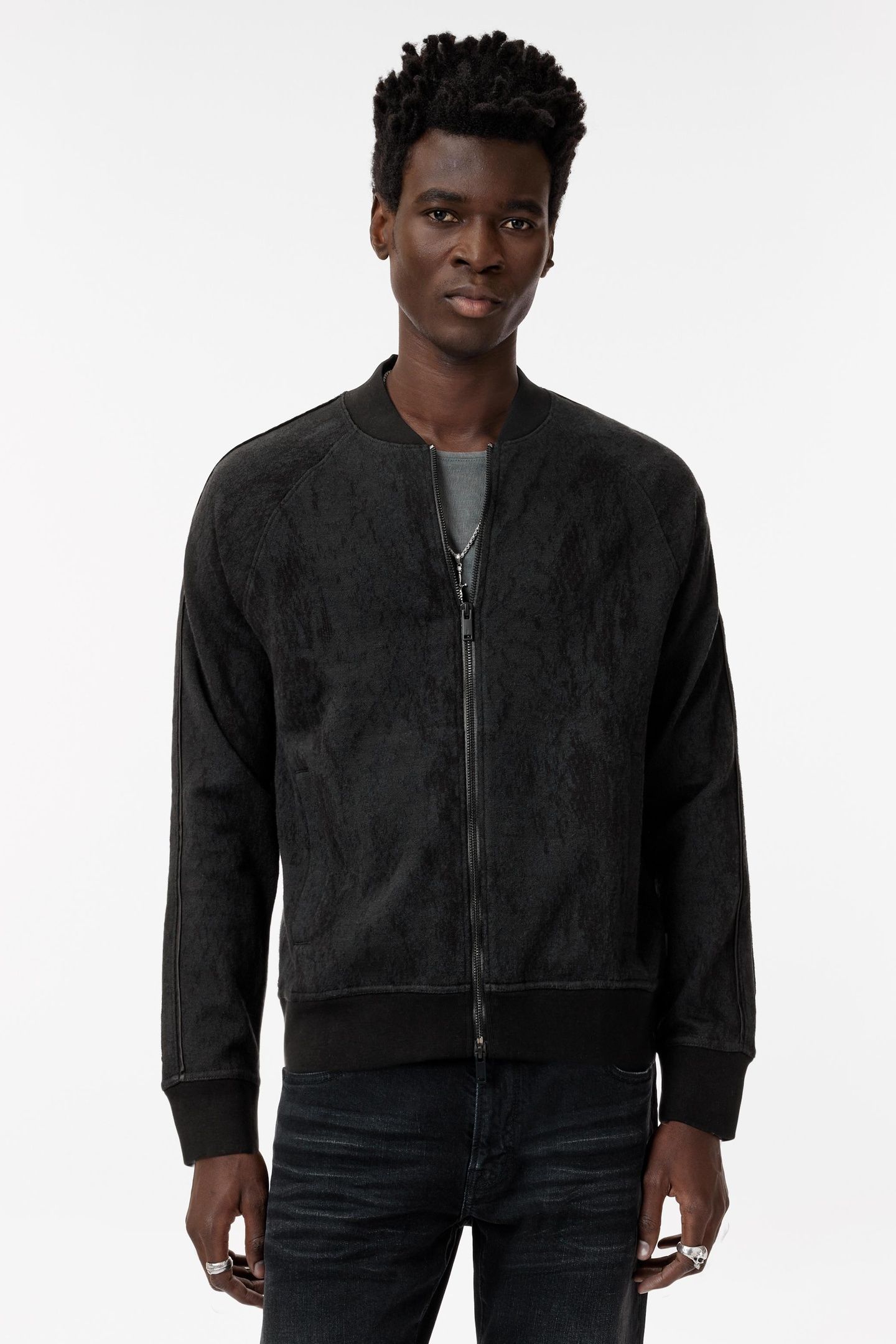 RIGGINS LS PYTHON JACQUARD BOMBER BLACK 1