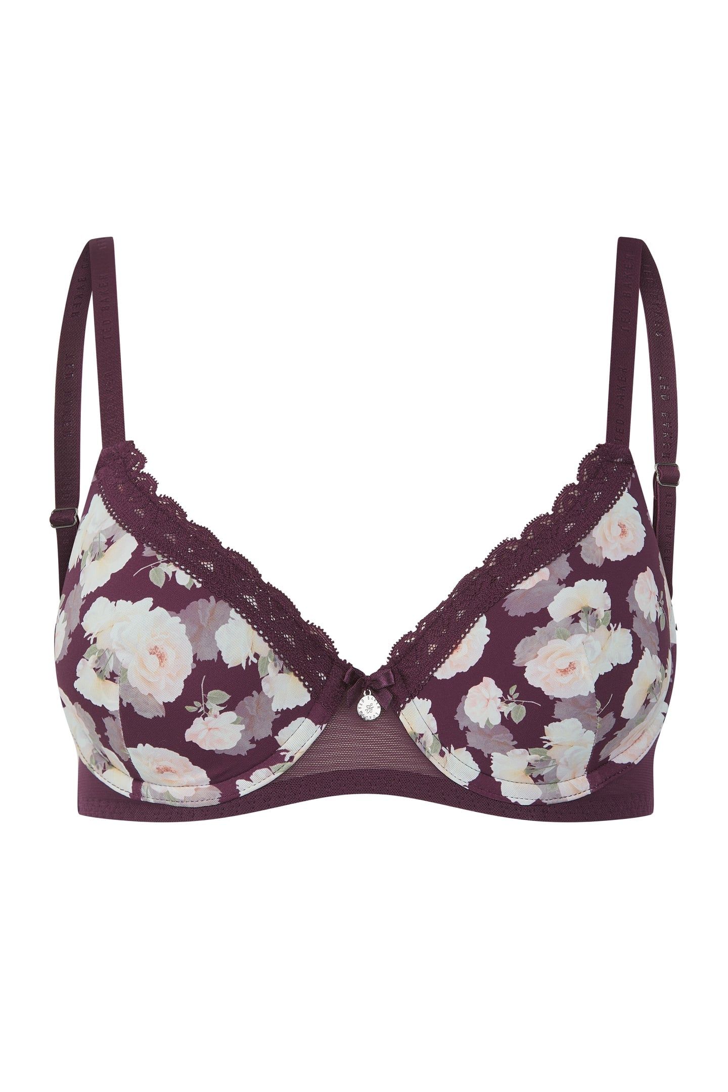 JUDITH 2 PK SOLID & ROSE PRINT T-SHIRT BRAS BERRY FLORAL/ WH 3
