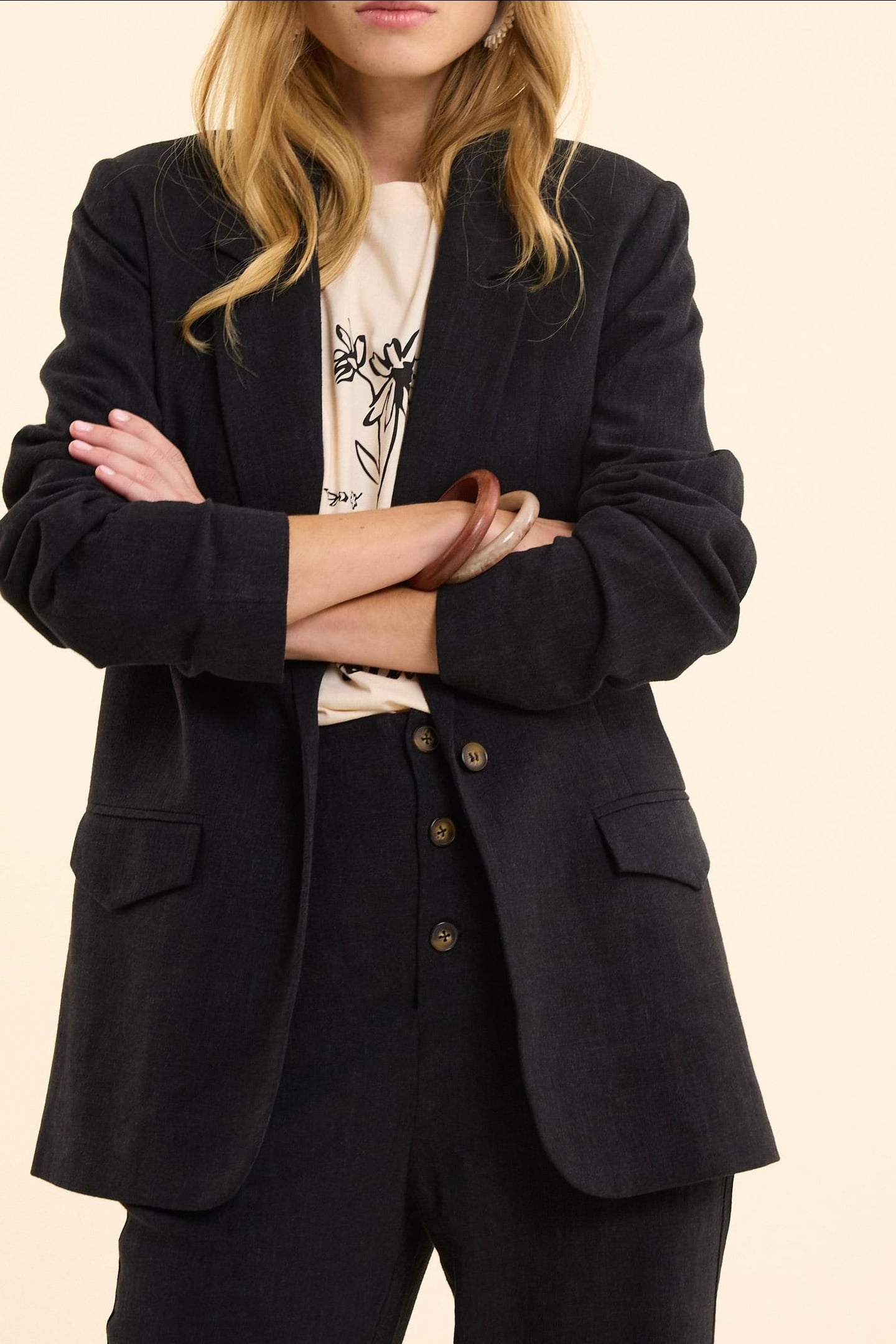 BLACK COTTON LINEN SUIT JACKET BLACK 2
