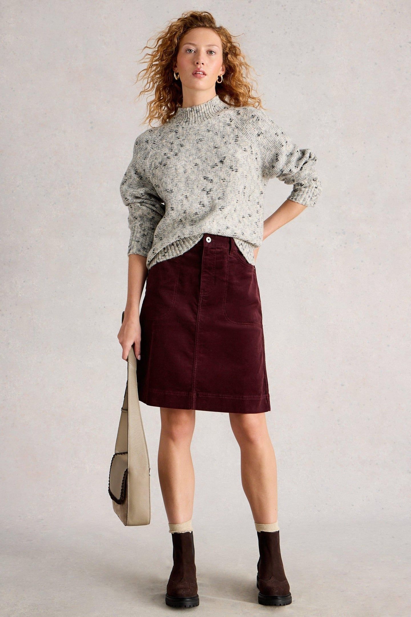 TIA CORD SKIRT DARK PLUM 1