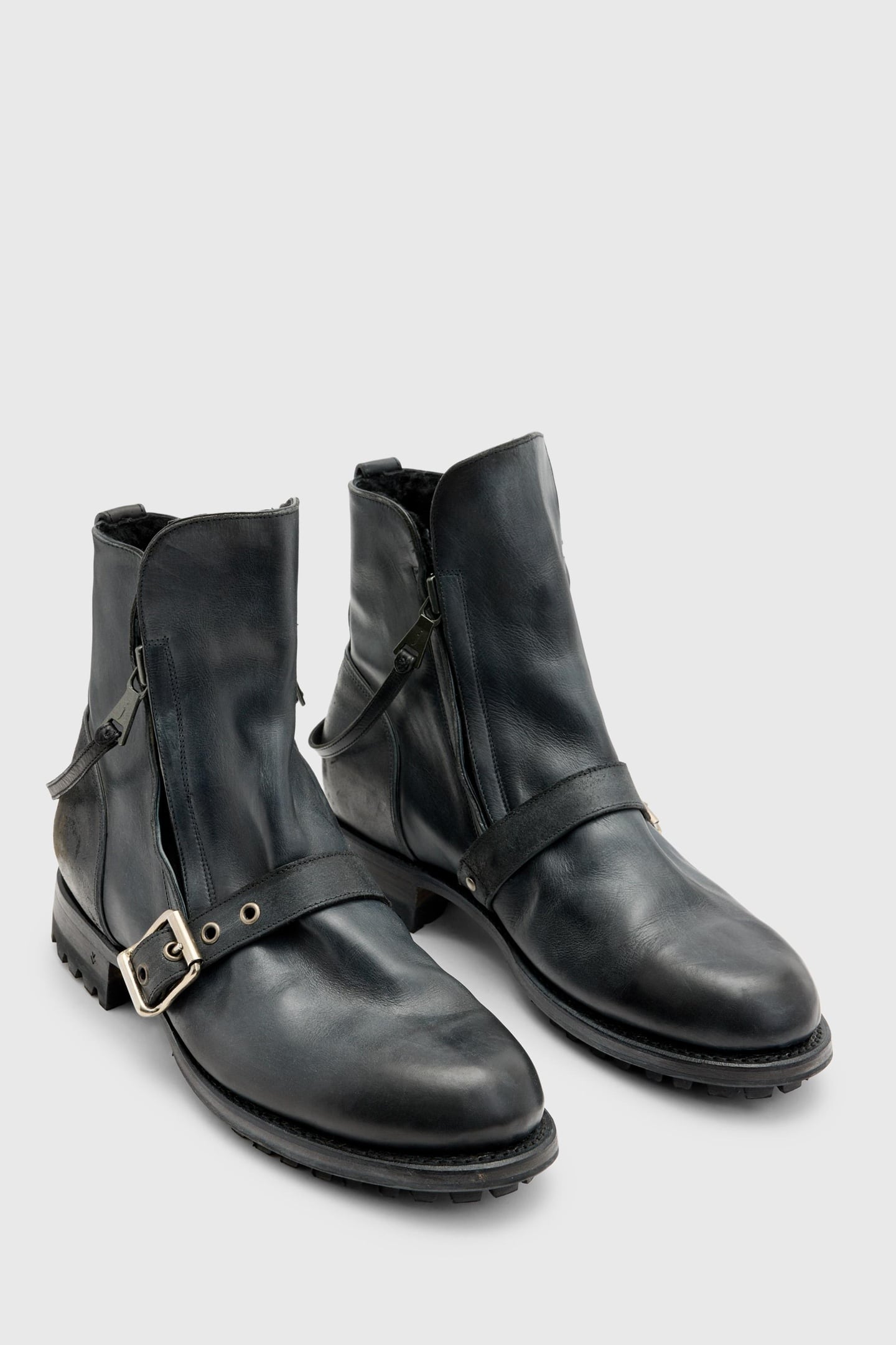 MOTO SHEARLING DOUBLE ZIP BOOT BLACK 1