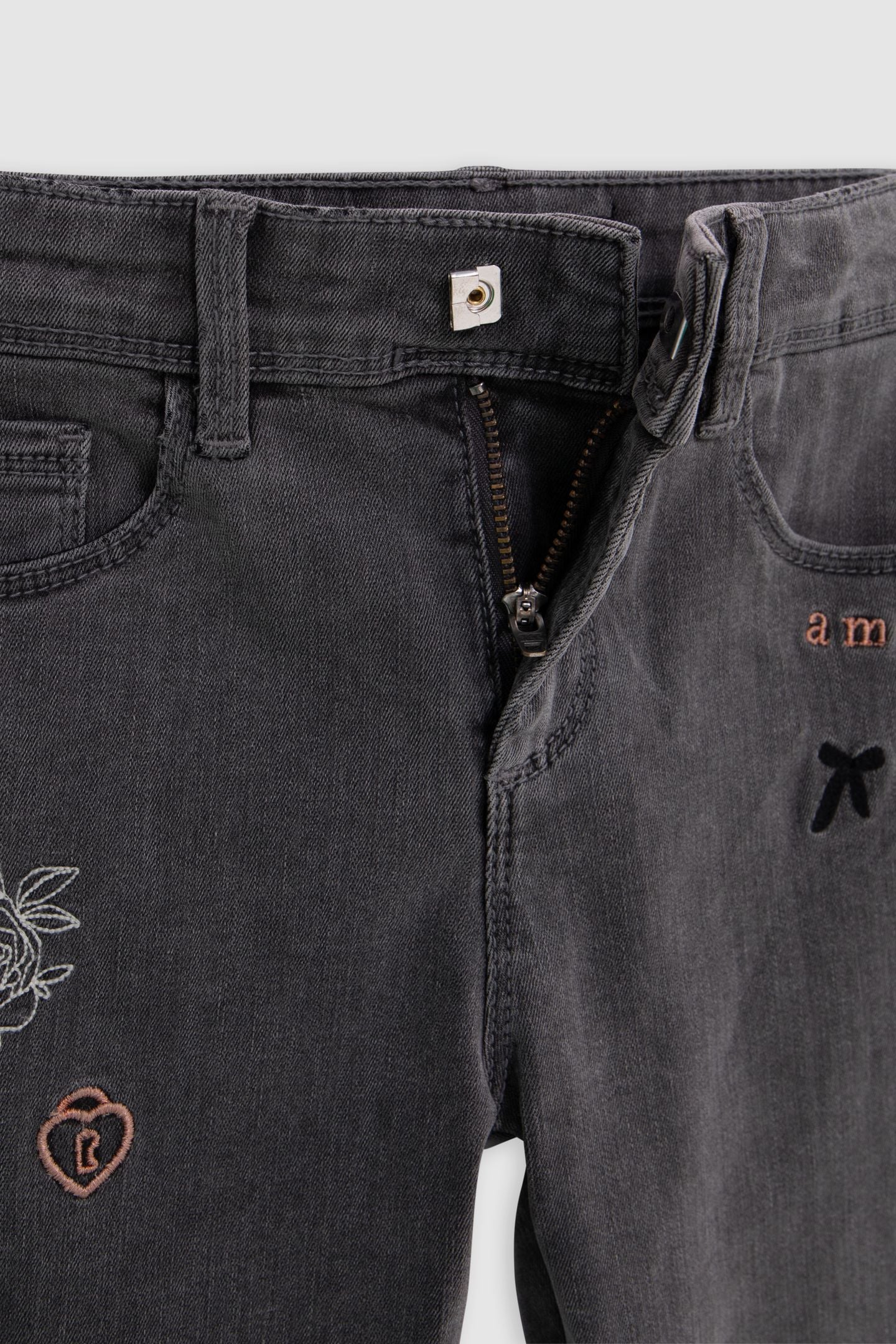 STRAIGHT GREY JEANS WITH GIRL'S EMBROIDERY 6