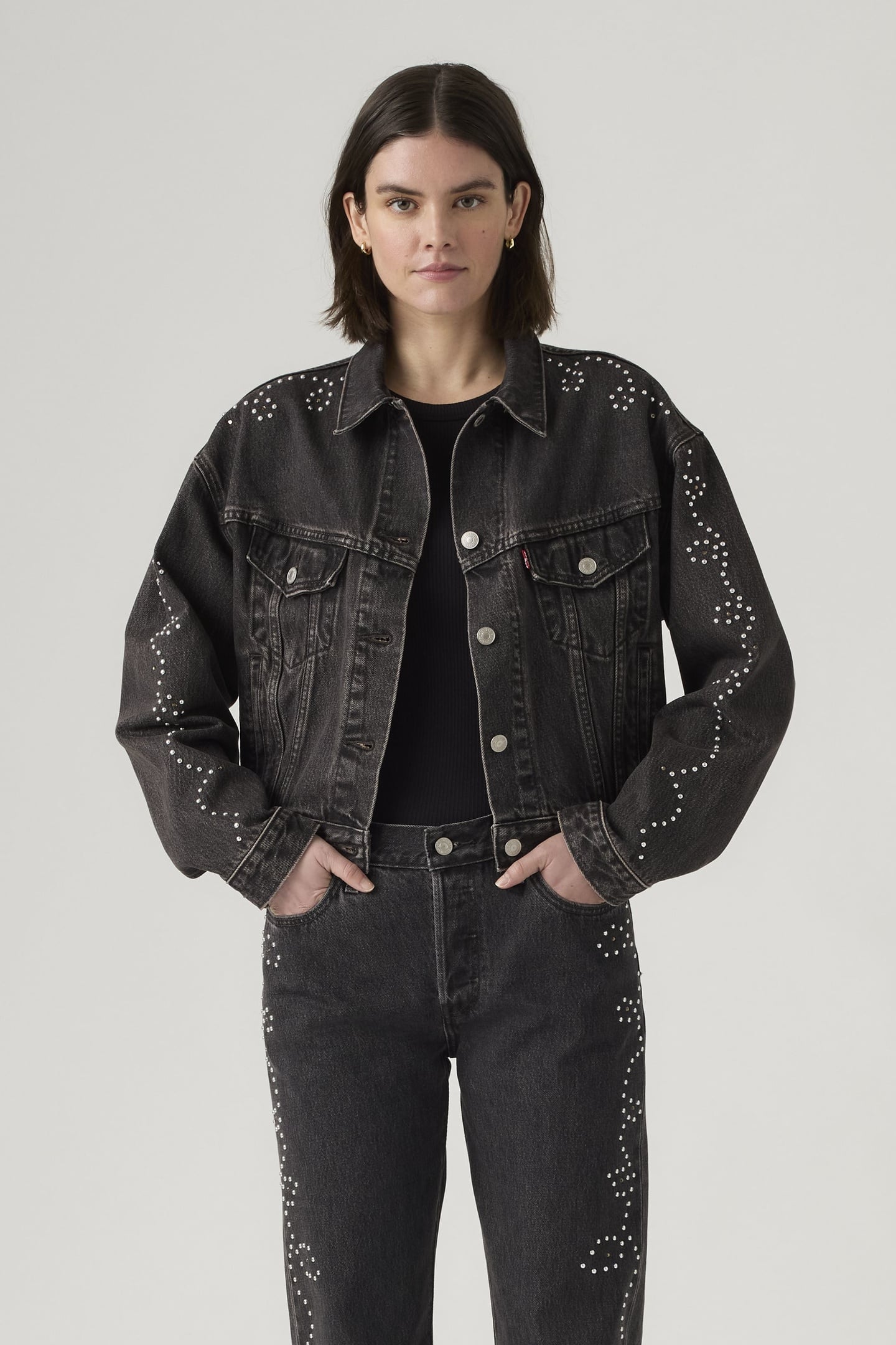 SHRUNKEN 90S NO PLEAT BEJEWELED TRUCKER 1