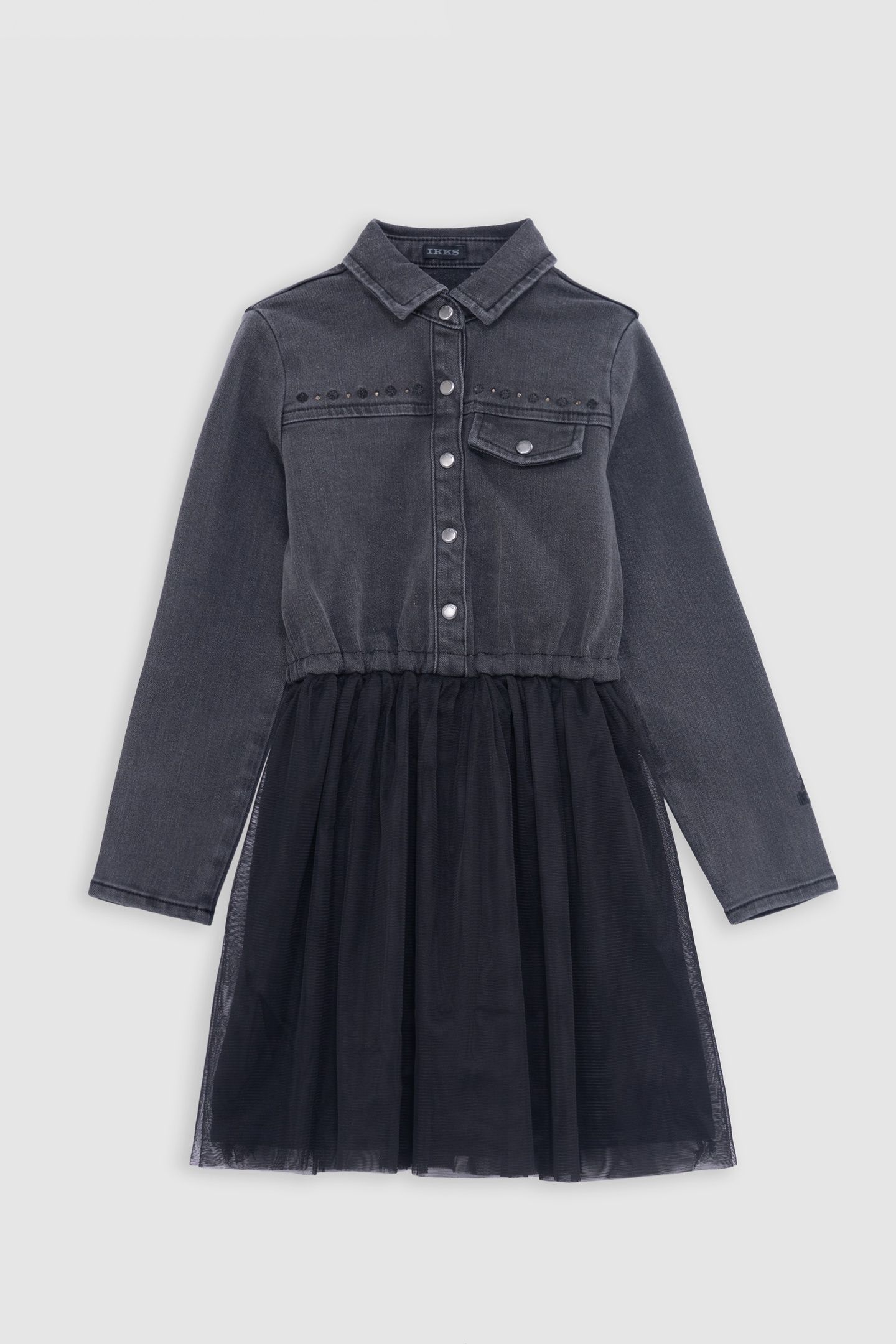 GIRL'S GRAY TWO-MATERIAL TULLE UNDERSKIRT DRESS 1