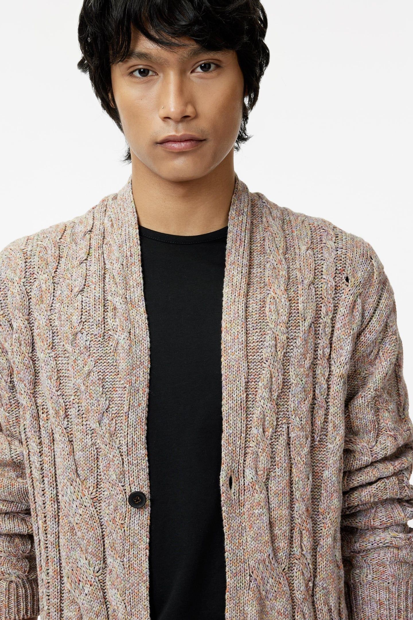 MARRAS EASY FIT CARDIGAN WITH MULTI CABL WISTERIA 3