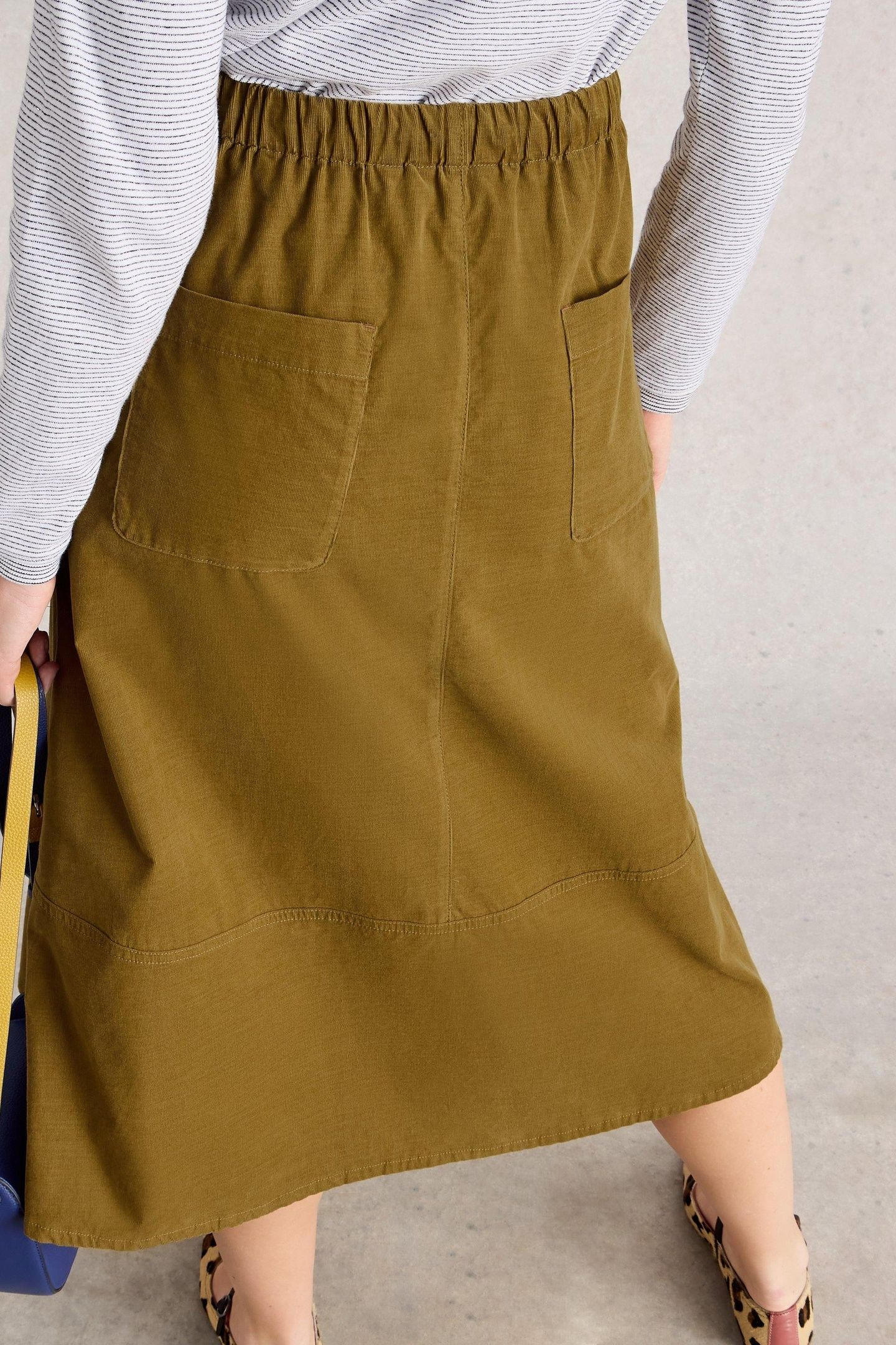 TILLY CORD MIDI SKIRT KHAKI GREEN 2