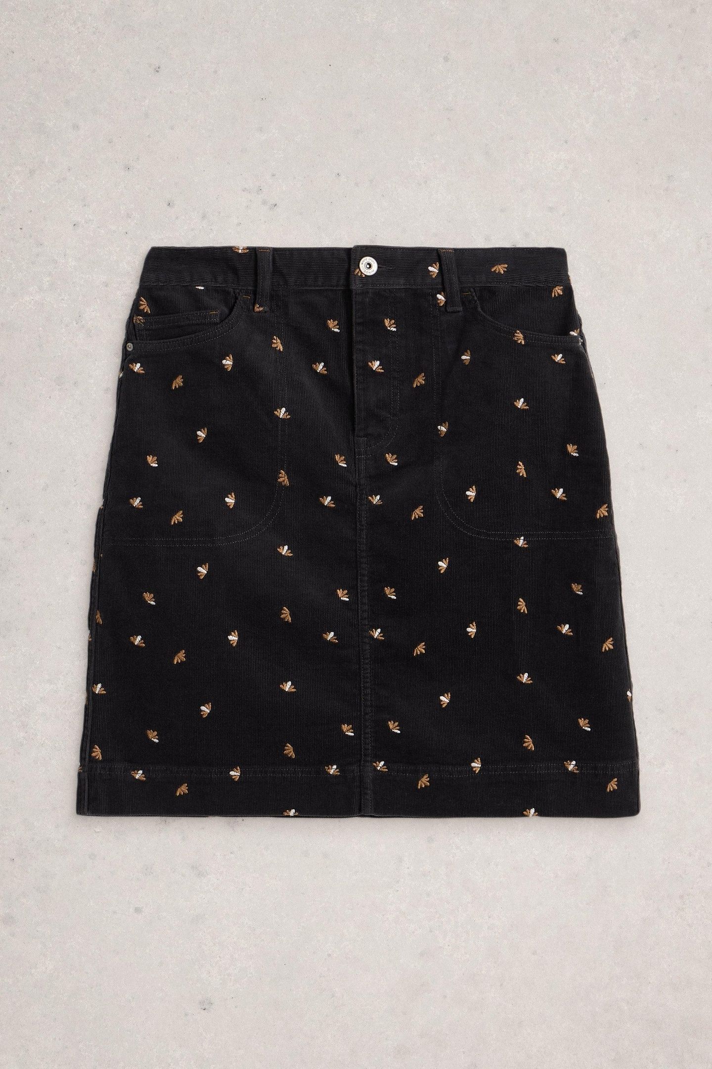 TIA EMBROIDERED CORD SKIRT GREY MULTI 4