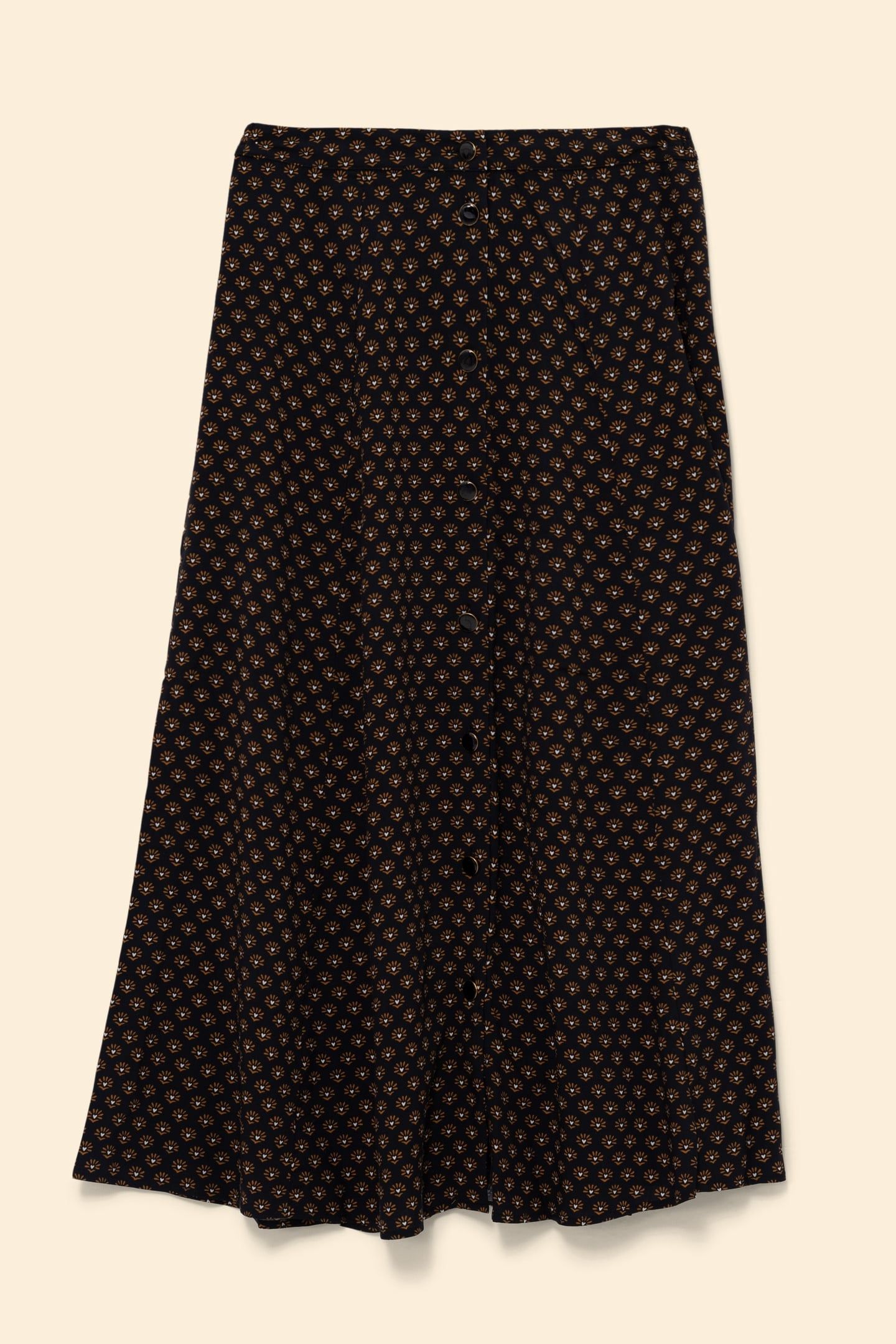BLACK FLORAL PRINT MIDI SKIRT BLACK 5