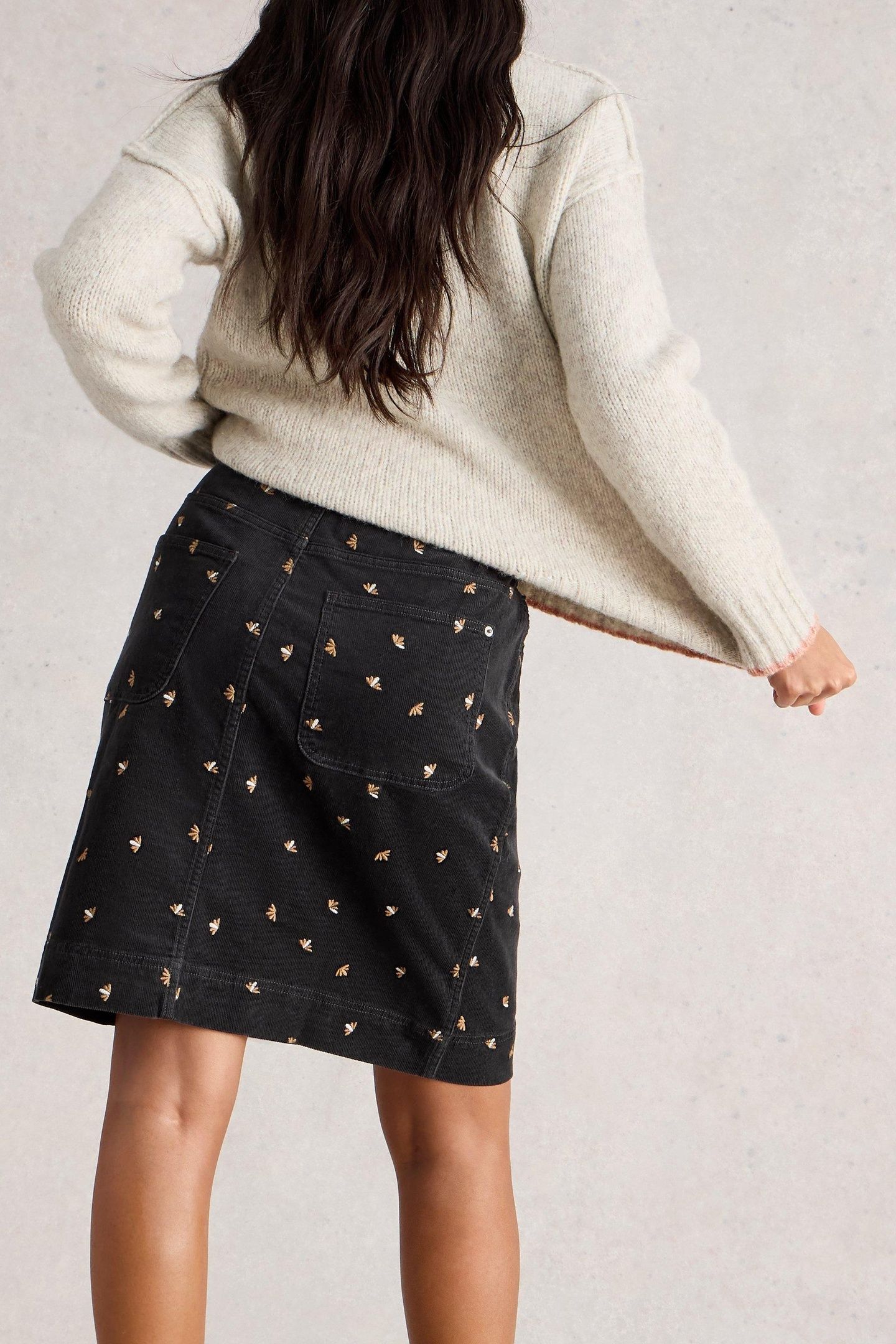 TIA EMBROIDERED CORD SKIRT GREY MULTI 3