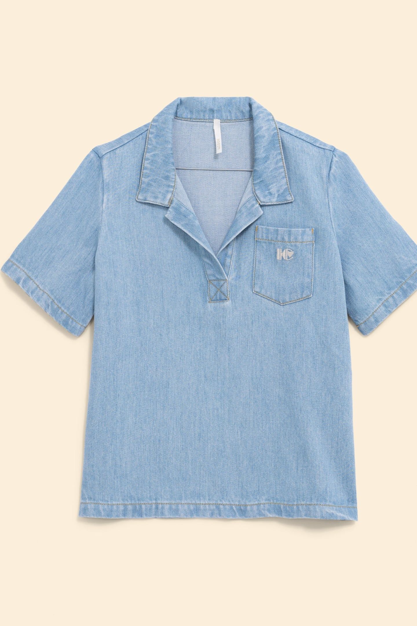BLUE DENIM PEA JACKET-STYLE TOP BLEACH 3