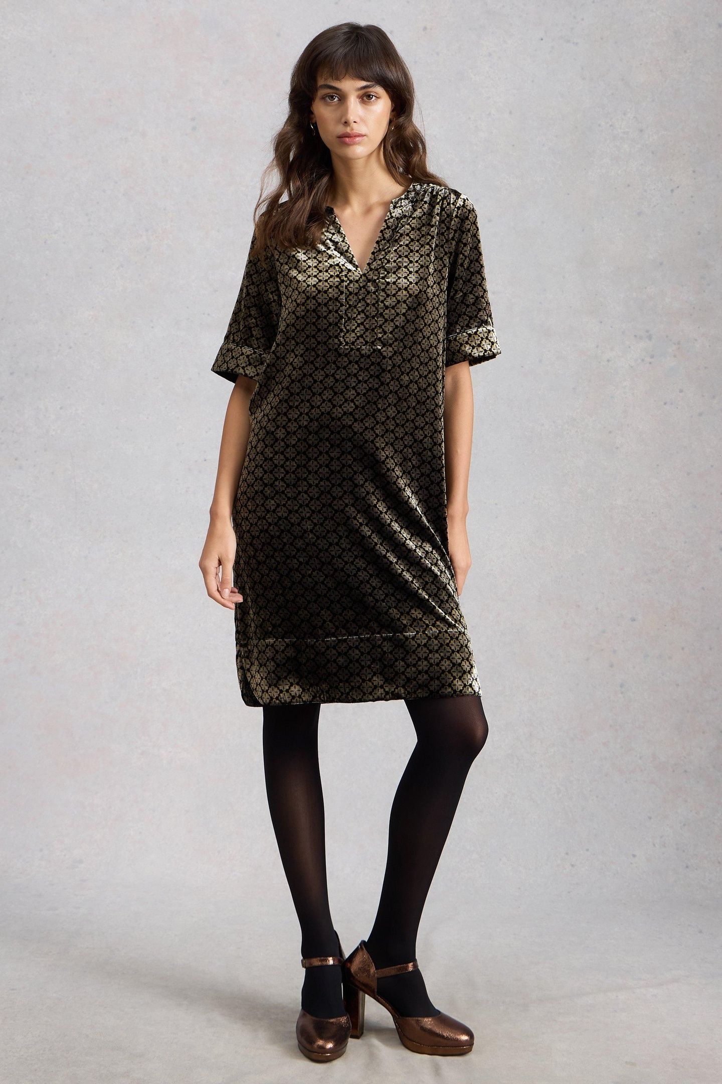 JUNE VELVET DRESS NATURAL MULTI 1