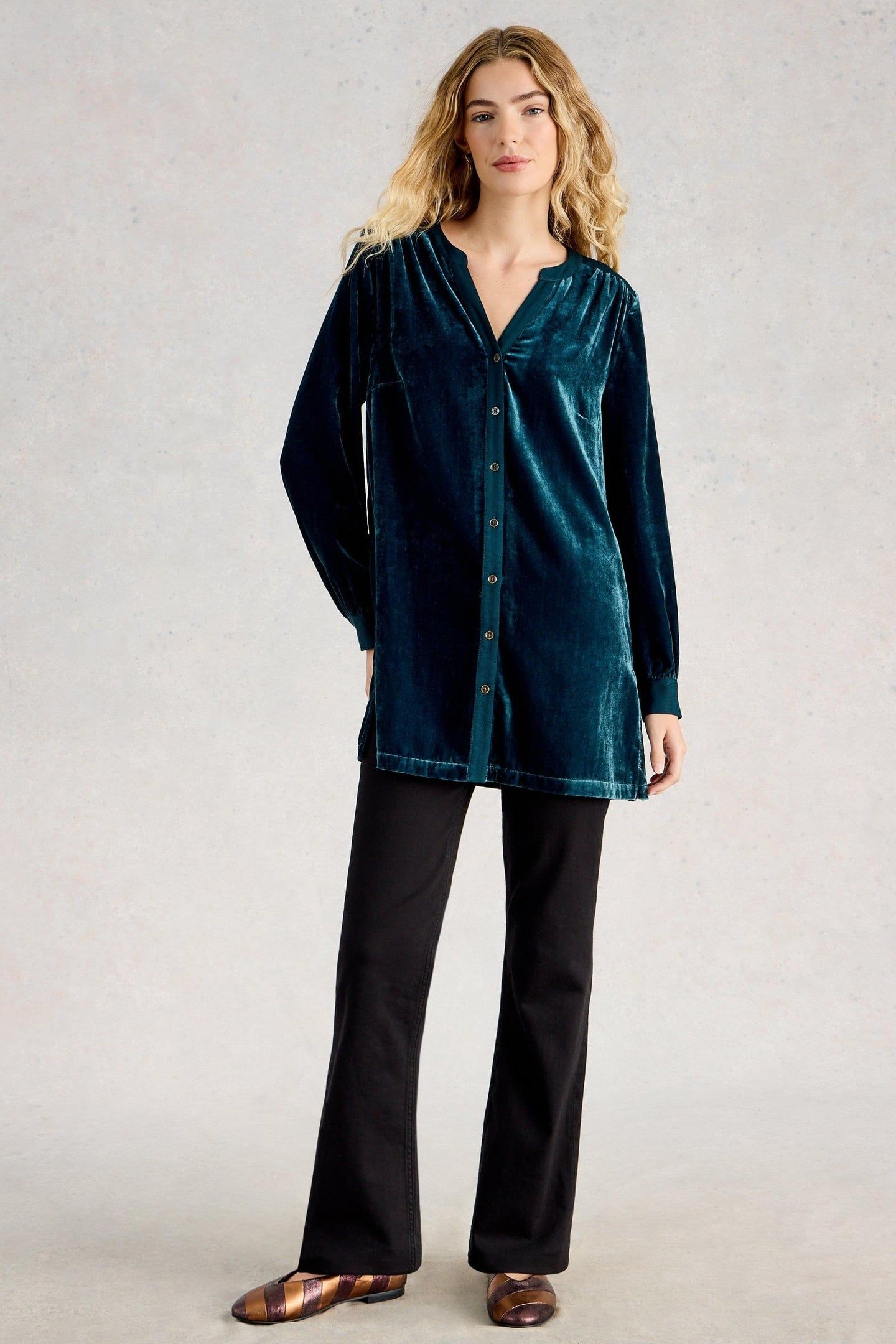 OLIVE VELVET TUNIC DARK TEAL 1