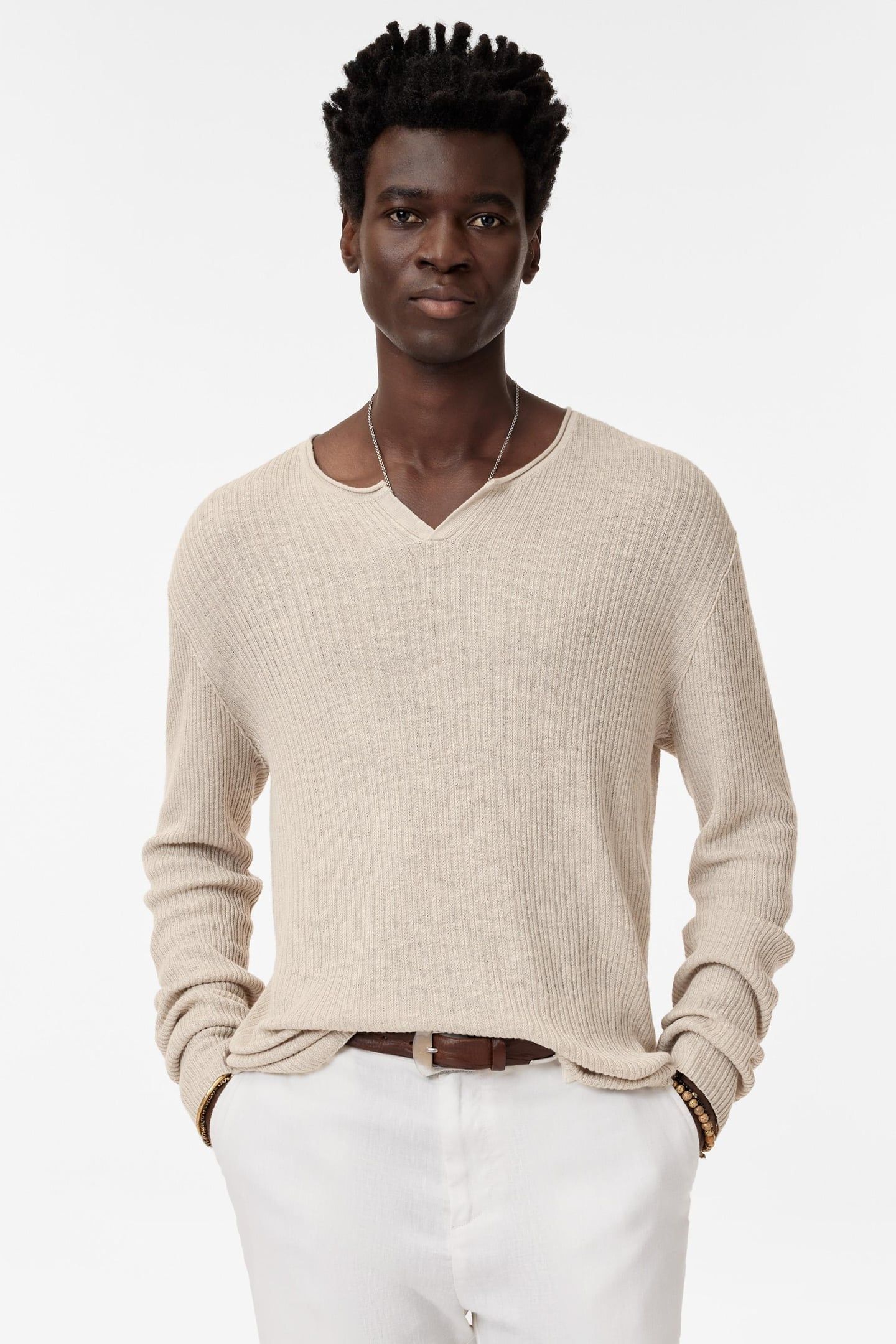 EGOR LS OPEN NECK RIB HEN HAZE GREY 1