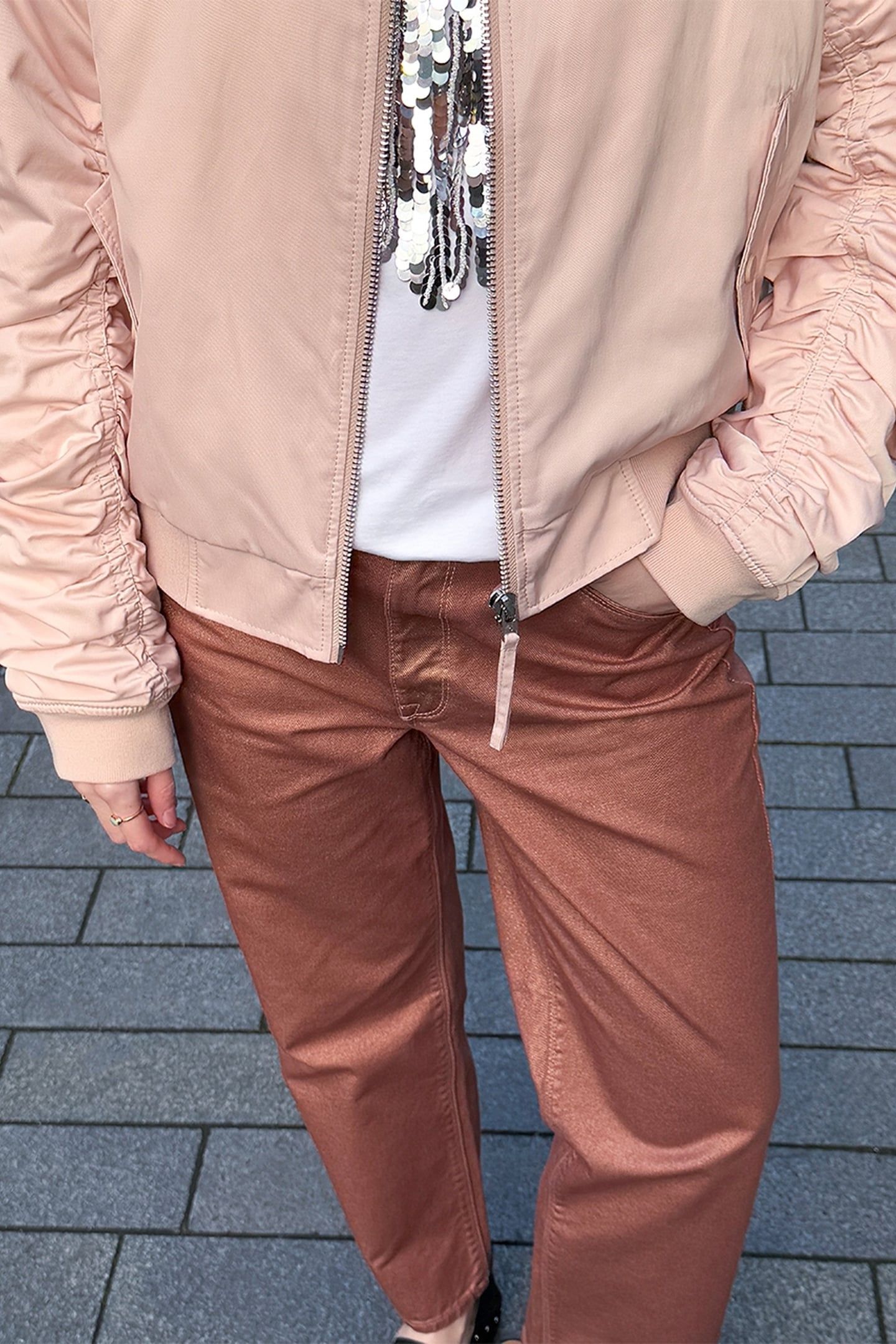 AXELLE METALLIC STRAIGHT CROPPED JEANS ROSE METALLIC 3