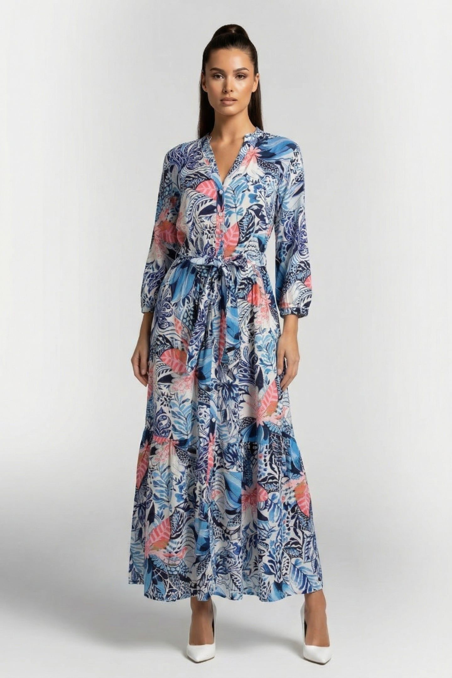 DRESS MELODY IN OFFWHITE WITH AZUR FUSION PRINT 1