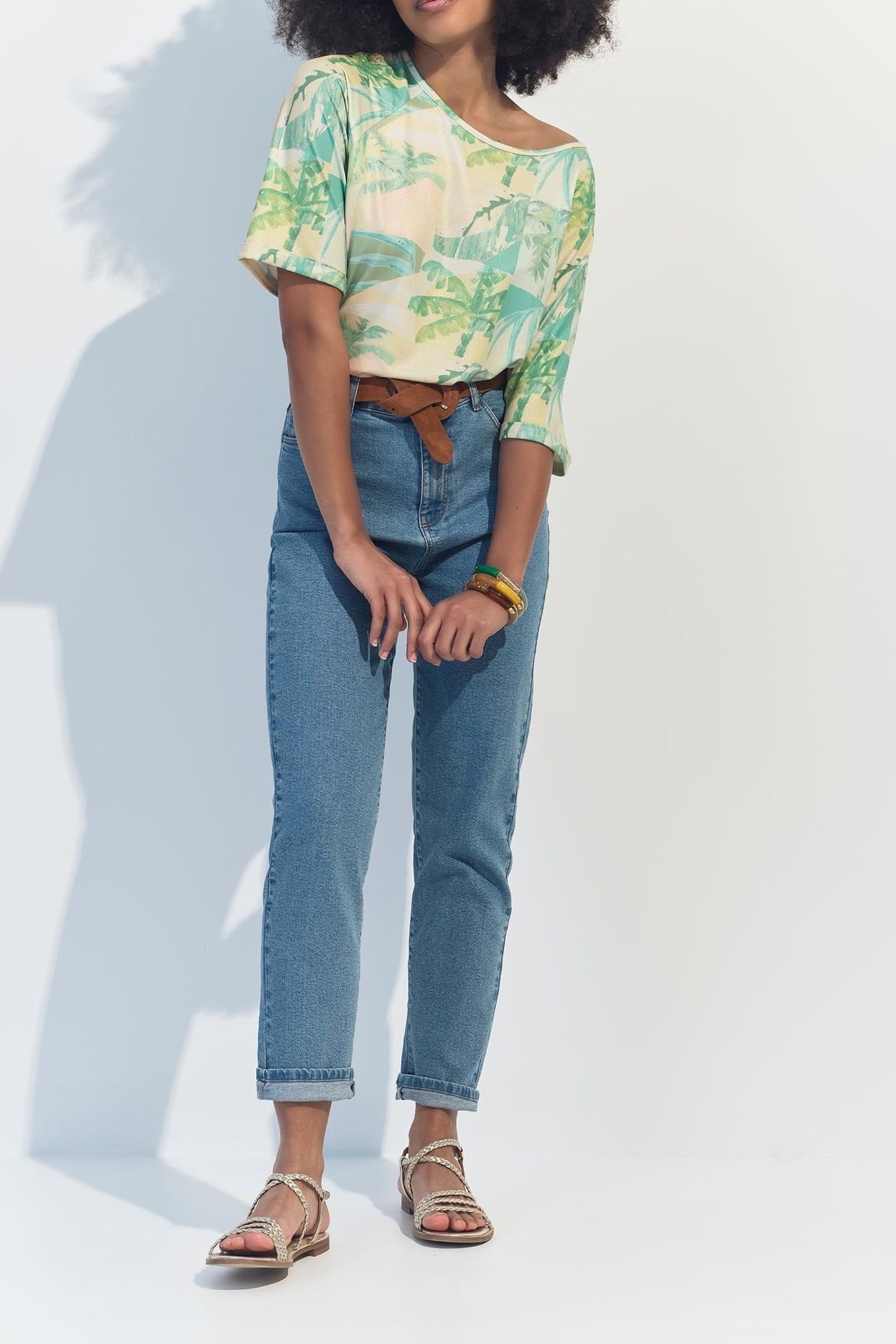 MANU - YELLOW WATERCOLOUR OASIS PRINT T-SHIRT 1