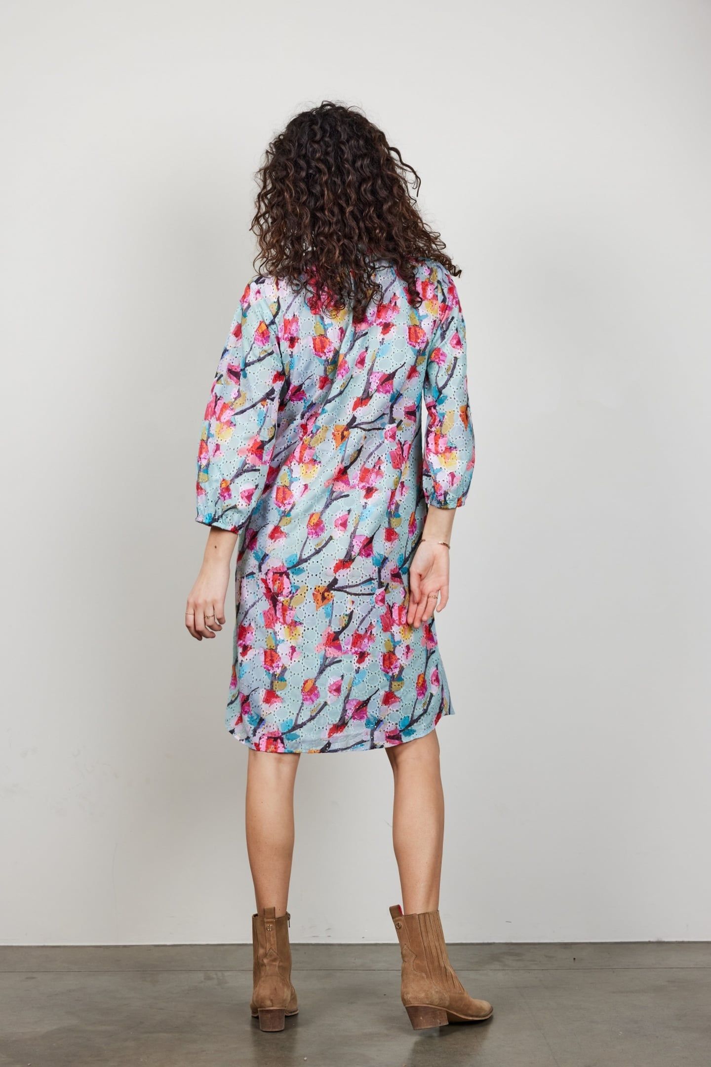 DRESS SYDNEY IN GREEN WITH PINK BLOSSOM PRINT 5