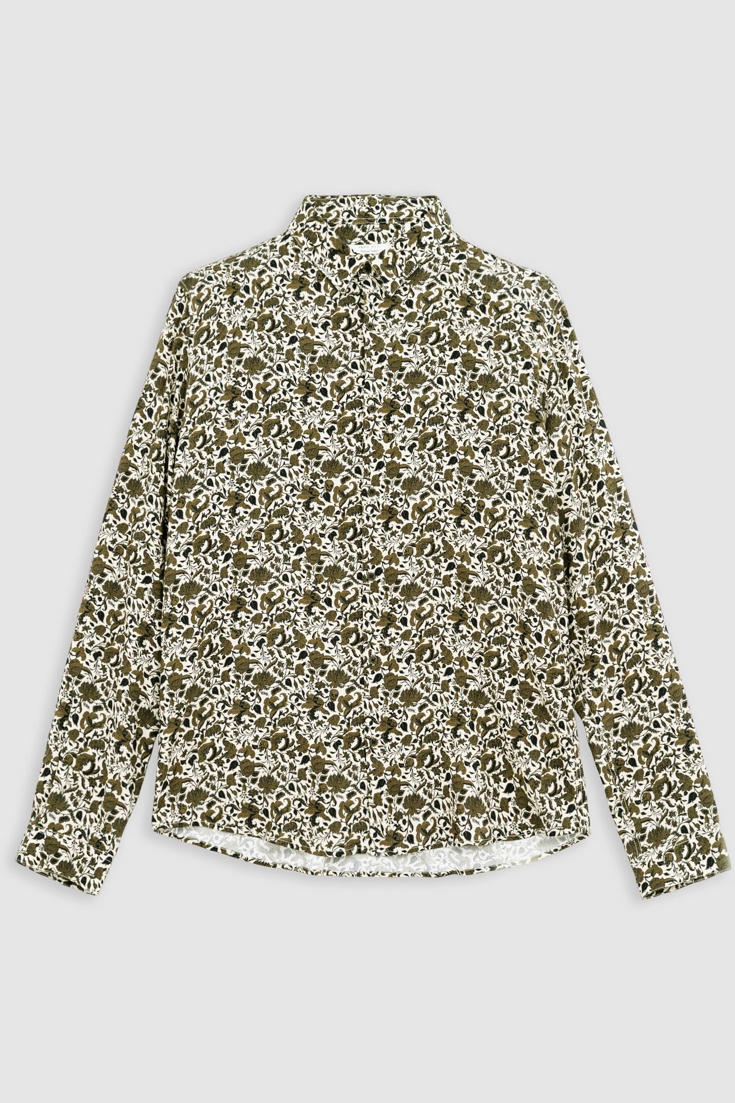KHAKI SLIM SHIRT WITH FLORAL SKULL PRINT 4