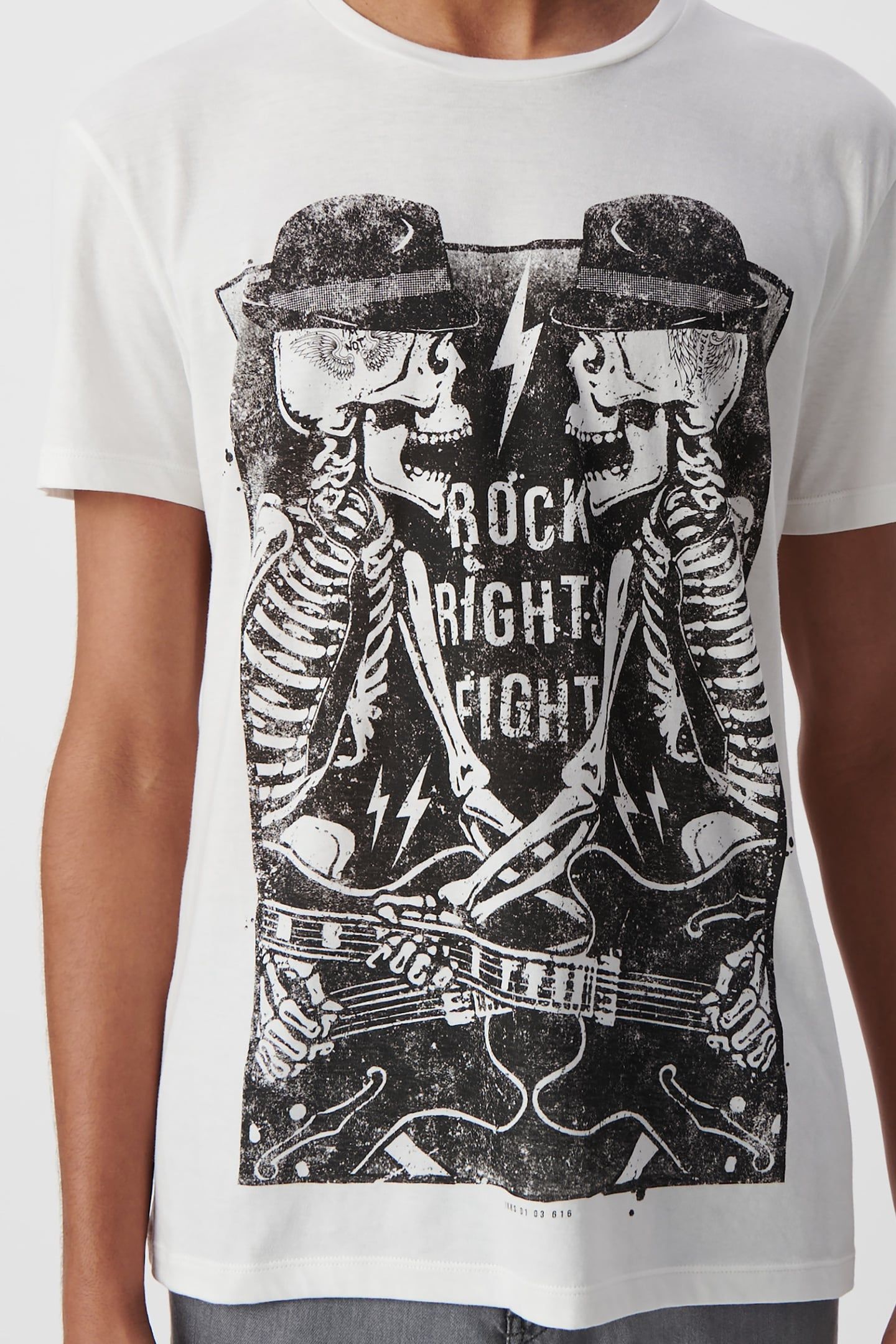 WHITE ORGANIC COTTON T-SHIRT WITH SKELETON GUITARIST 3