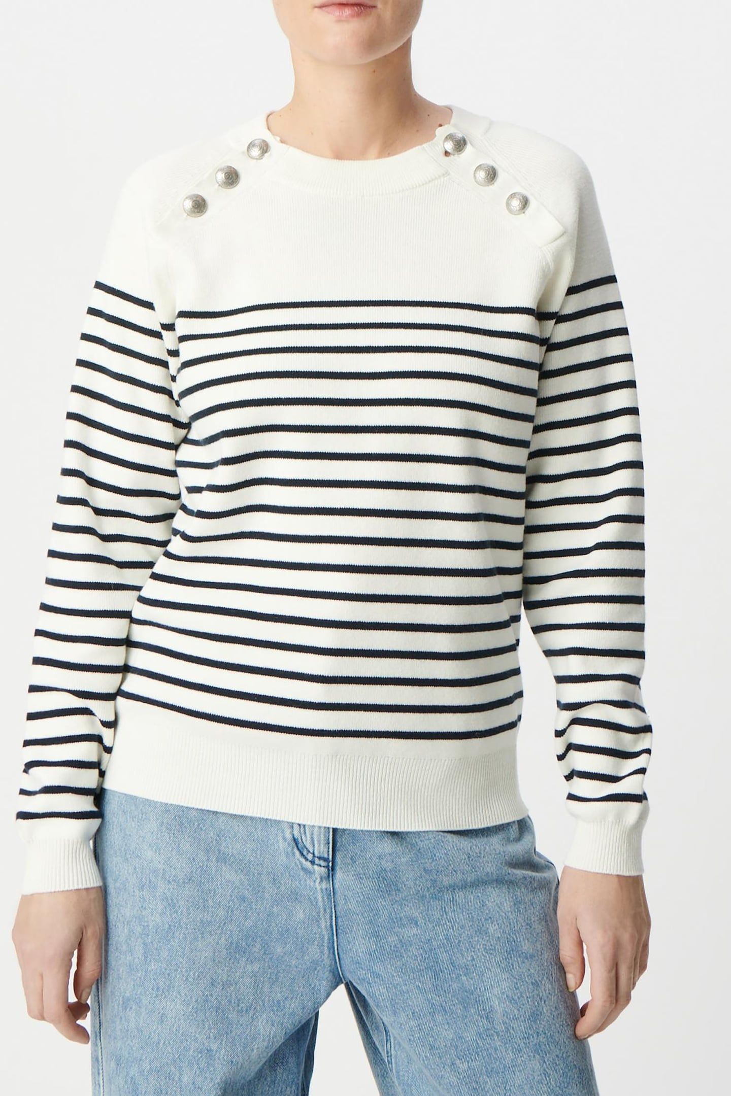 STRIPED KNITTED SAILOR SWEATER WITH ENGRAVED BUTTONS 2