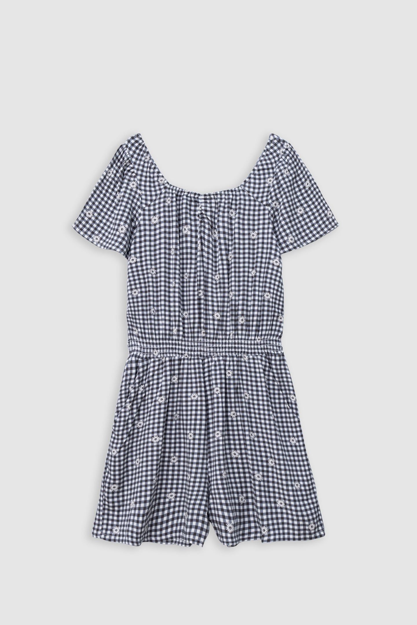 BLACK GINGHAM AND FLORAL PRINT JUMPSUIT 1
