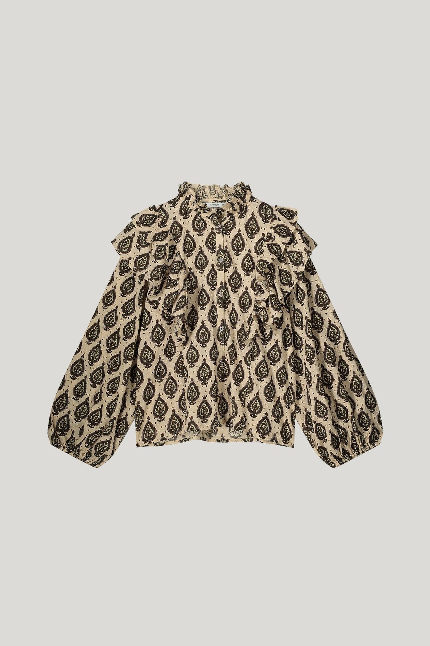 LONGSLEEVE BLOUSE PRINT BRODERY PEBBLE BEIGE 4