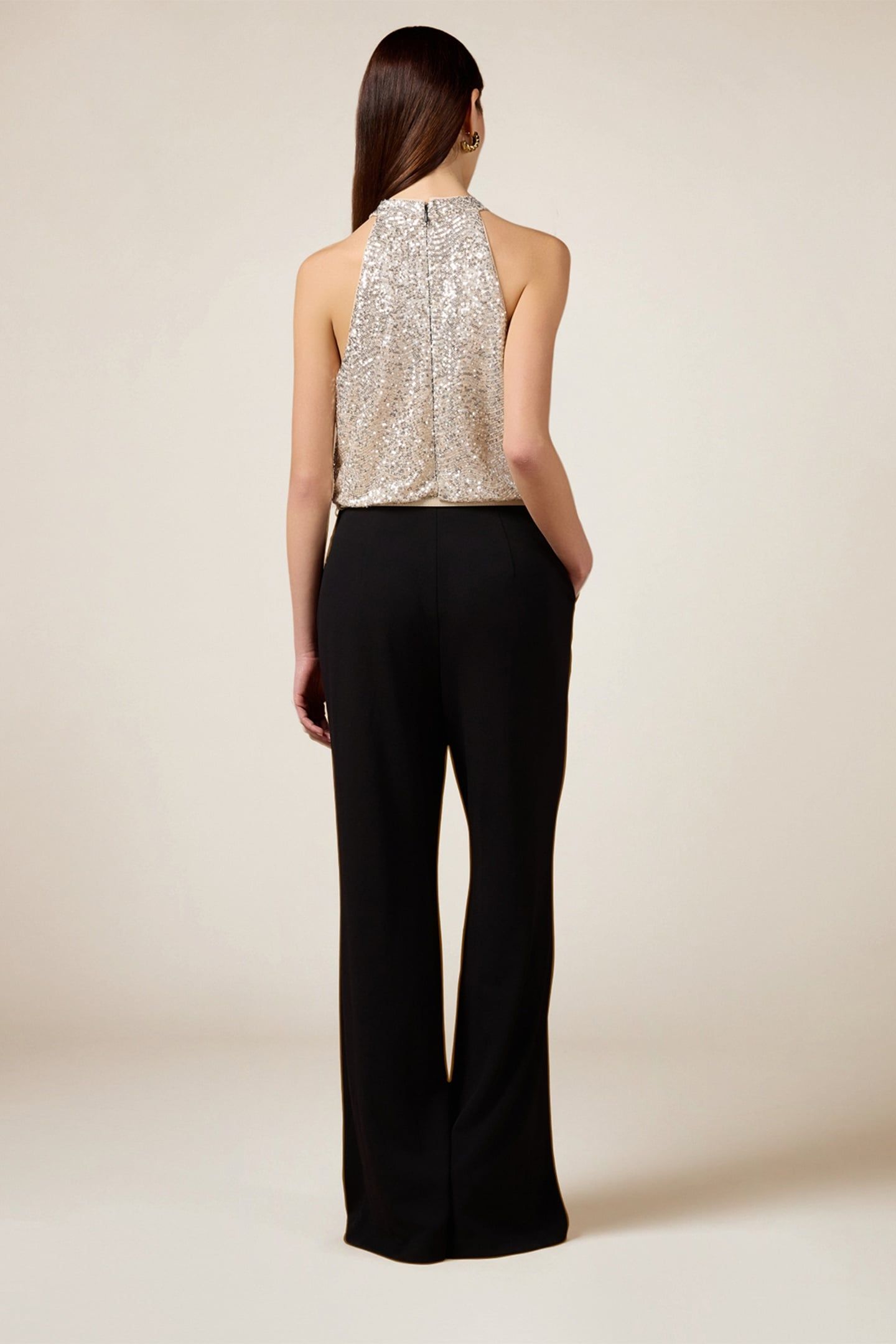 TWO-MATERIAL JUMPSUIT WITH SEQUIN TOP BLACK 3