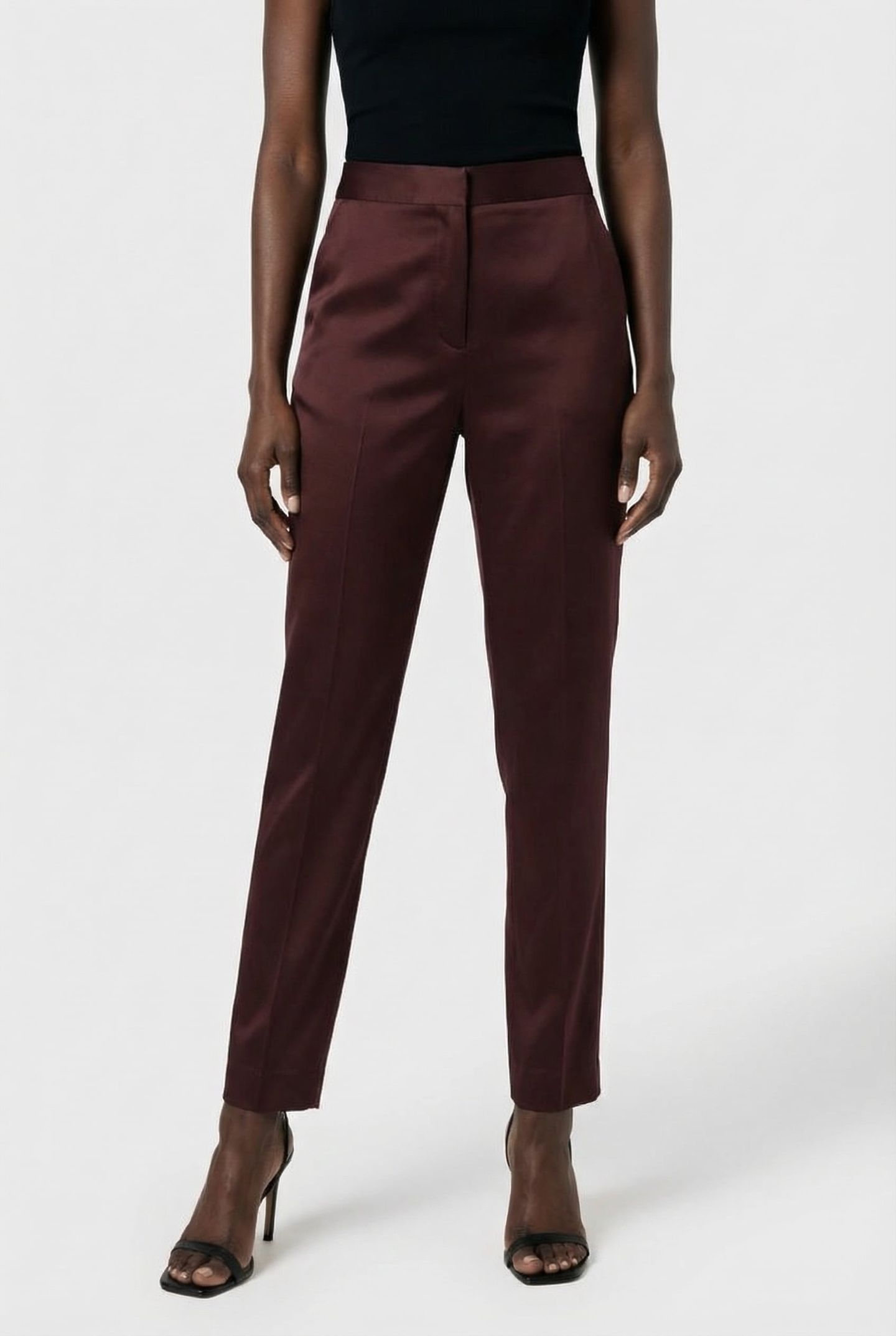 PF ENID SATIN TAPRD TROUSER BITTER CHOCOLATE 1