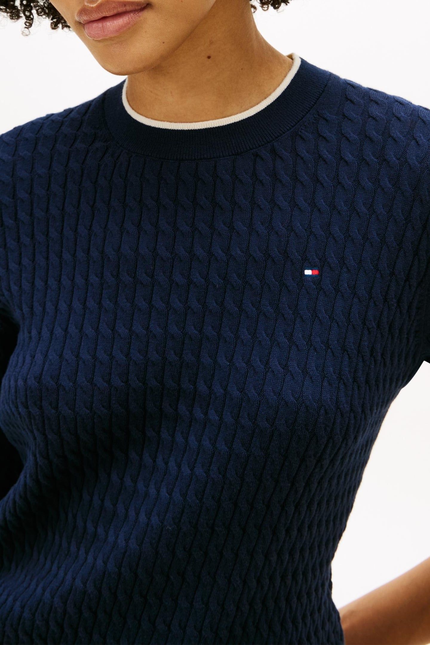 CABLE KNIT CARDIGAN DARK N NAVY TIPPING 2