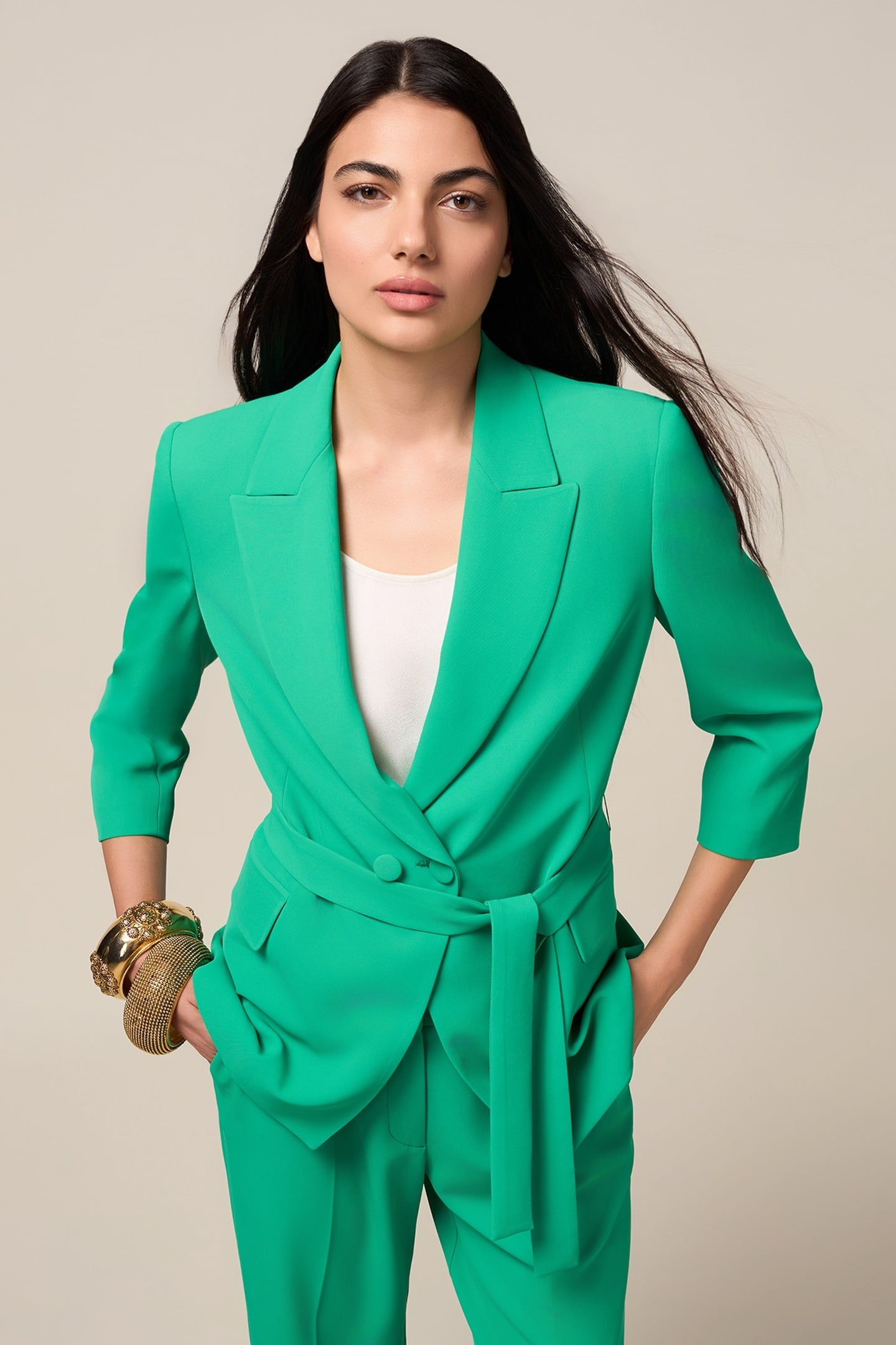 DOUBLE-BREASTED BLAZER WITH SASH GREEN 1