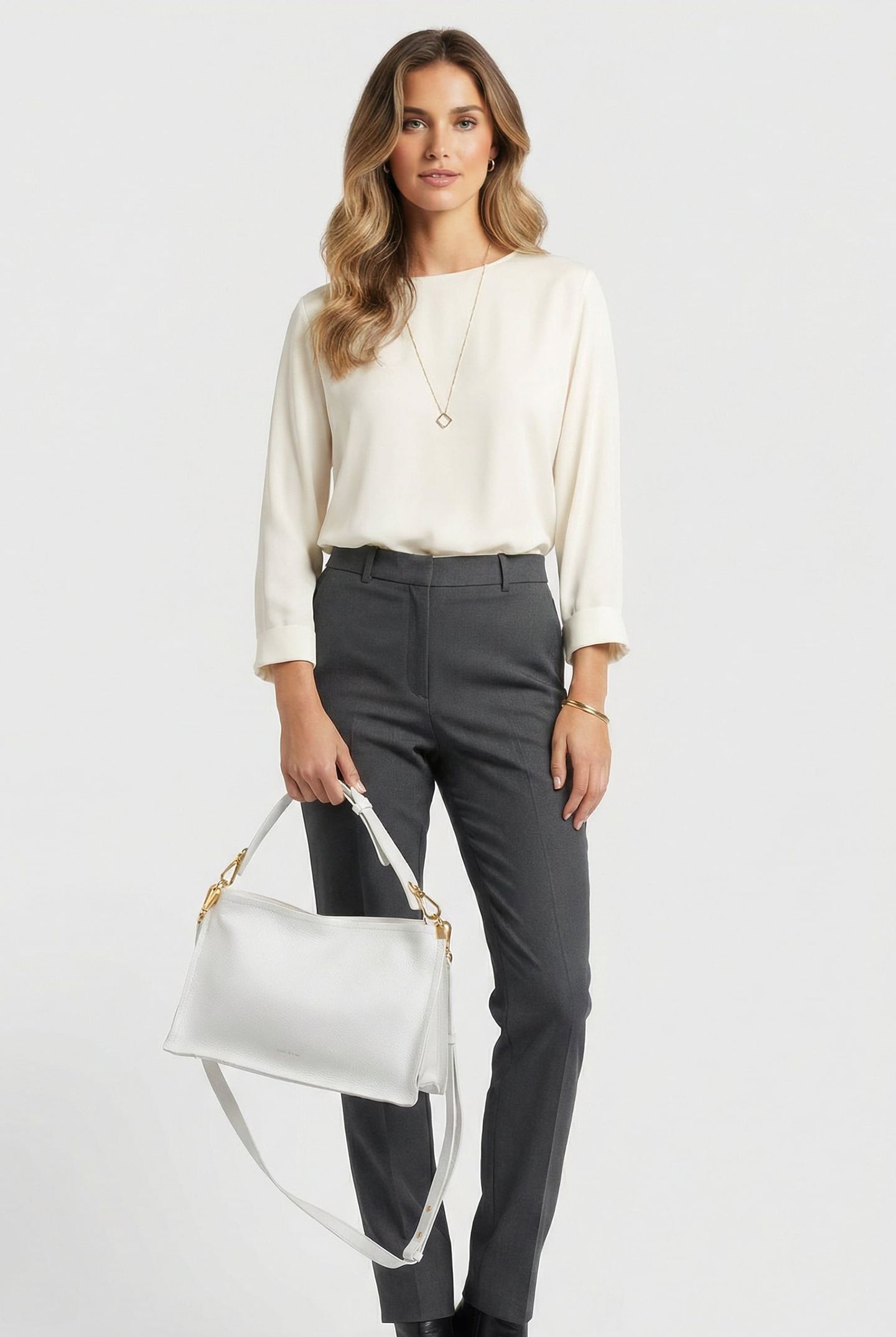LEATHER SHOULDER BAG WITH STRAP IN WHITE 1
