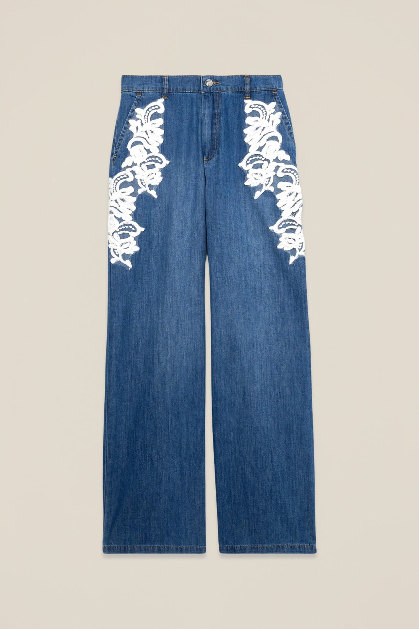PALAZZO JEANS WITH DECORATIVE EMBROIDERY BLUE 4