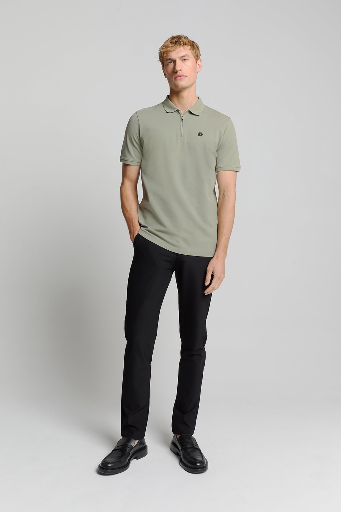 POLO ZIP PIQUE GARMENT DYED SMOKE 3