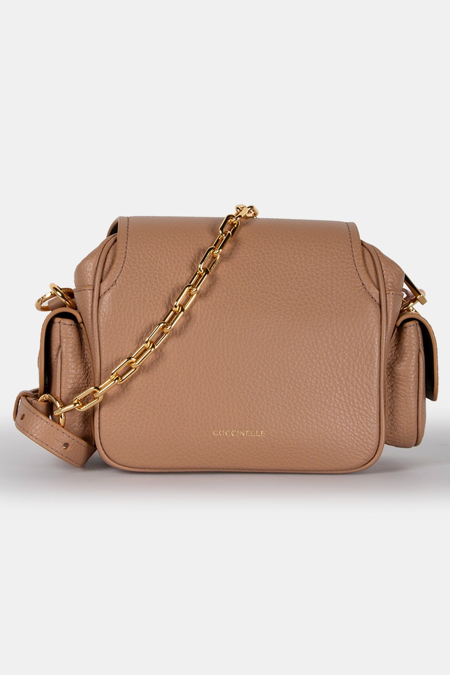 LEATHER CROSS BODY BAG WITH CHAIN STRAP IN BEIGE 3