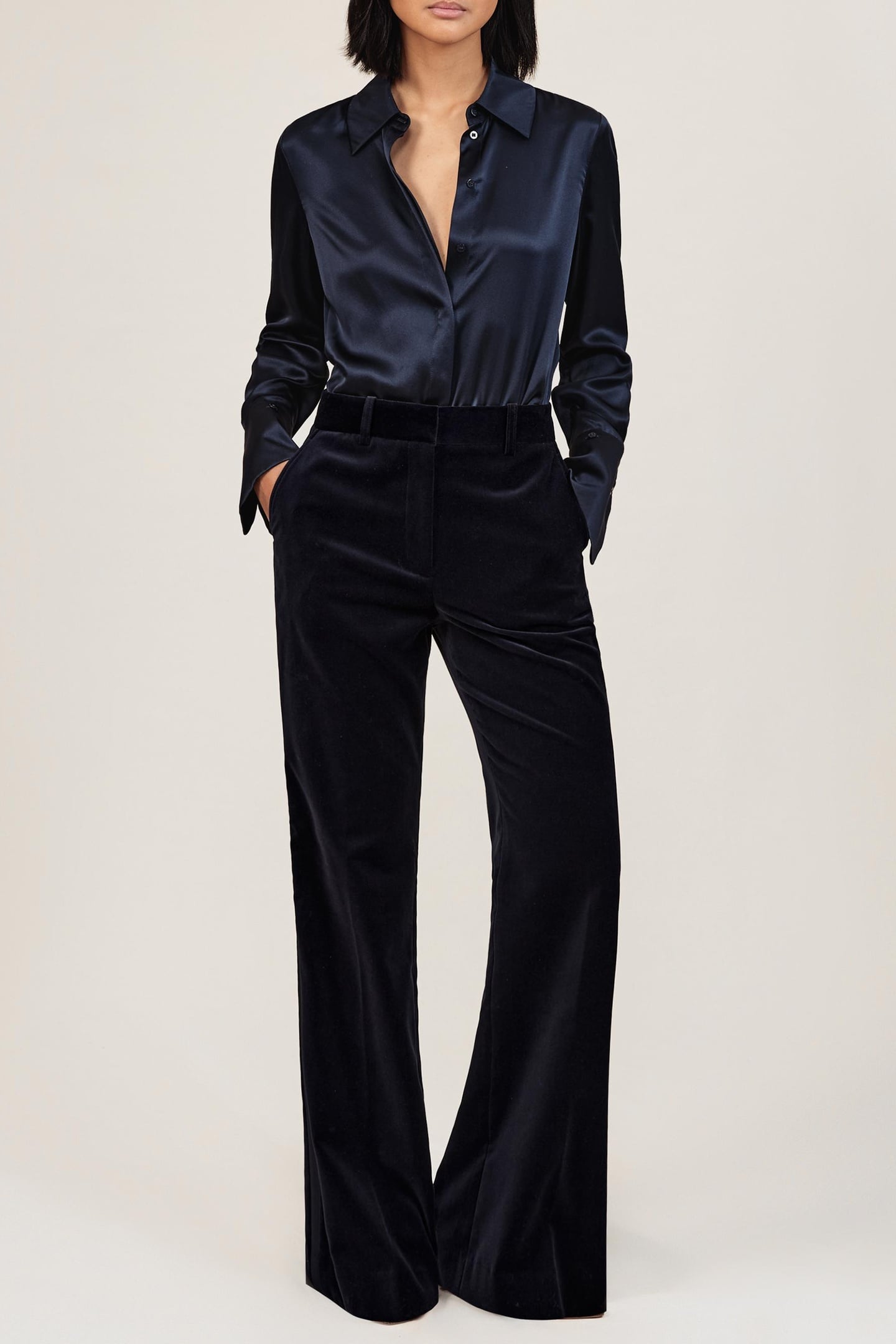 VELVET FLARE TROUSER NAVY 3
