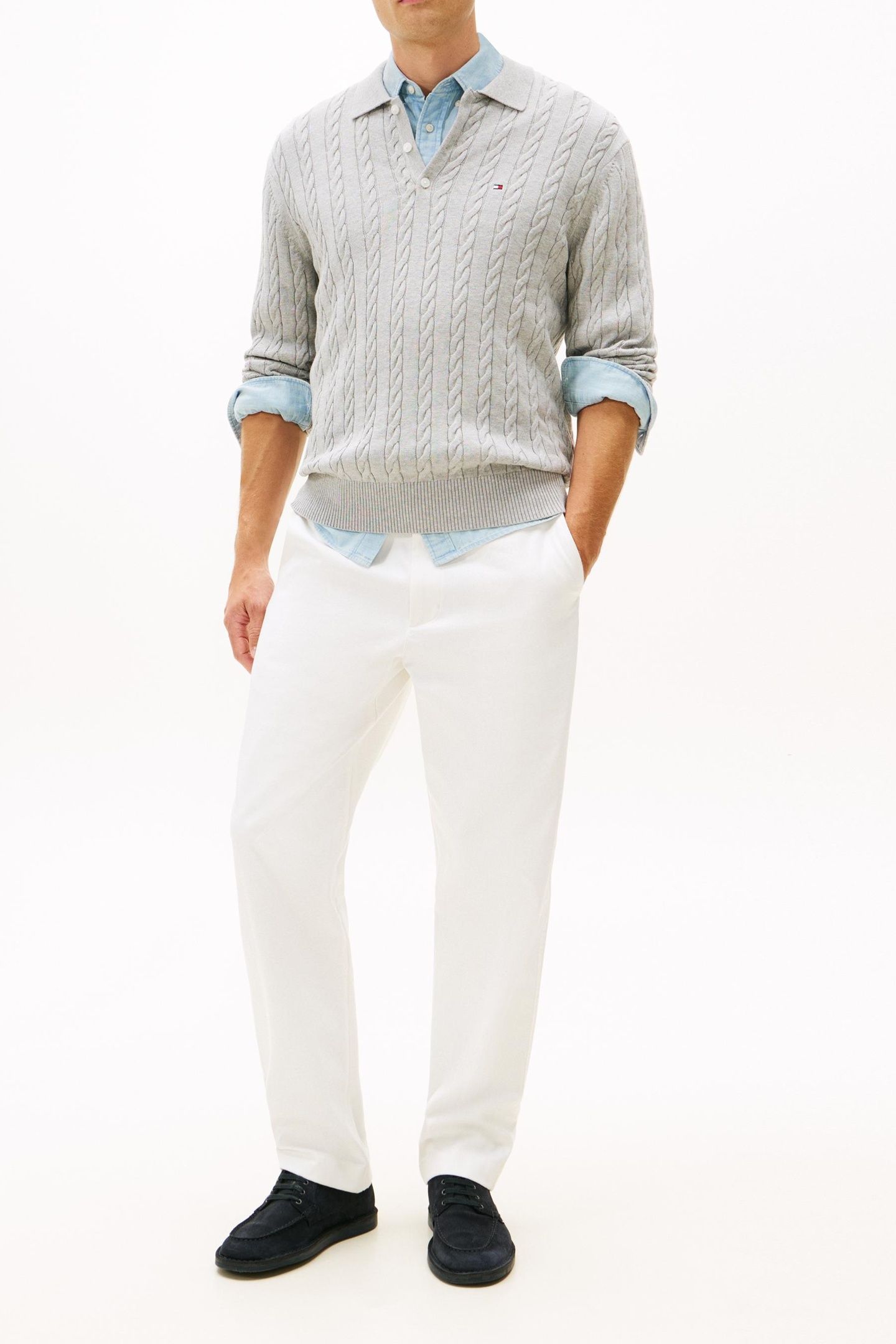 CLASSIC COTTON CABLE SWEATER LIGHT GREY HEATHER 4