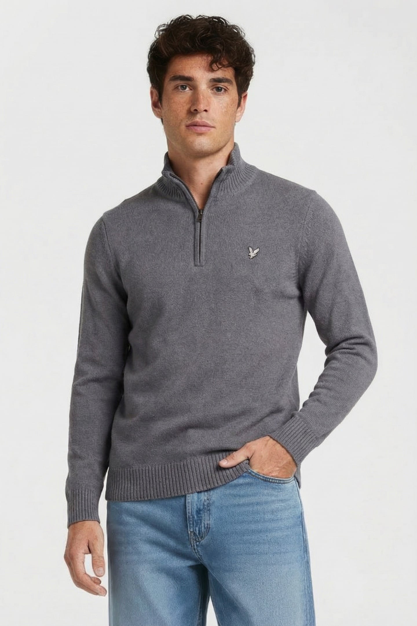 LAMBSWOOL QUARTER ZIP JUMPER LIGHT SHADOW 1
